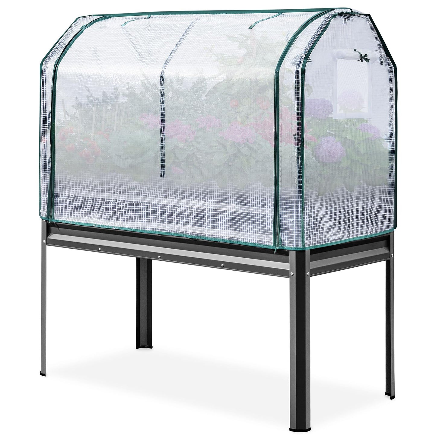 KING BIRD Large Raised Garden Bed with Cover Galvanized Elevated Planter Box with Legs 48×24×56 in for Backyard, Patio, Balcony, 700lb Capacity, Dark Grey