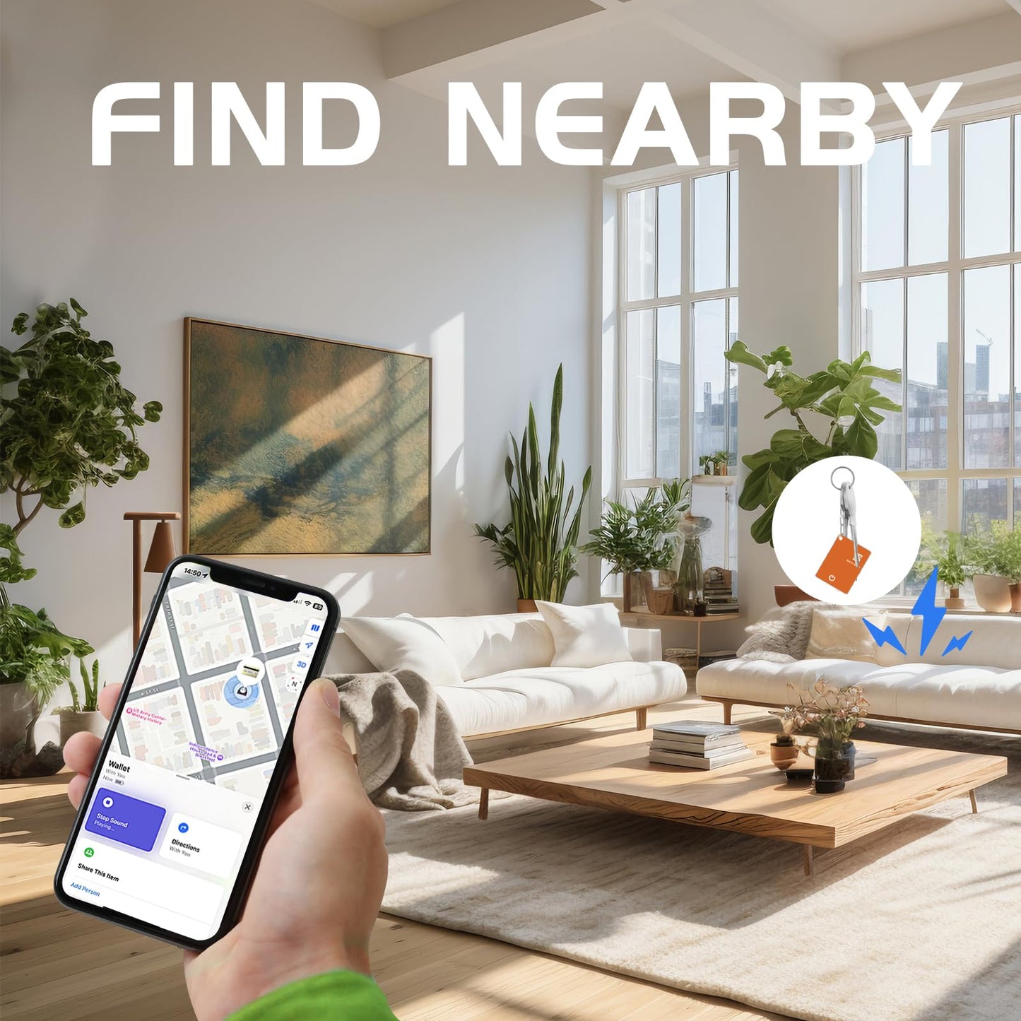 Keys Tracker Wallet Finder Card IP68 Luggage Purse Item Tracker Works with Apple Find My APP & Network with Recharge Clip (iOS Only) Orange