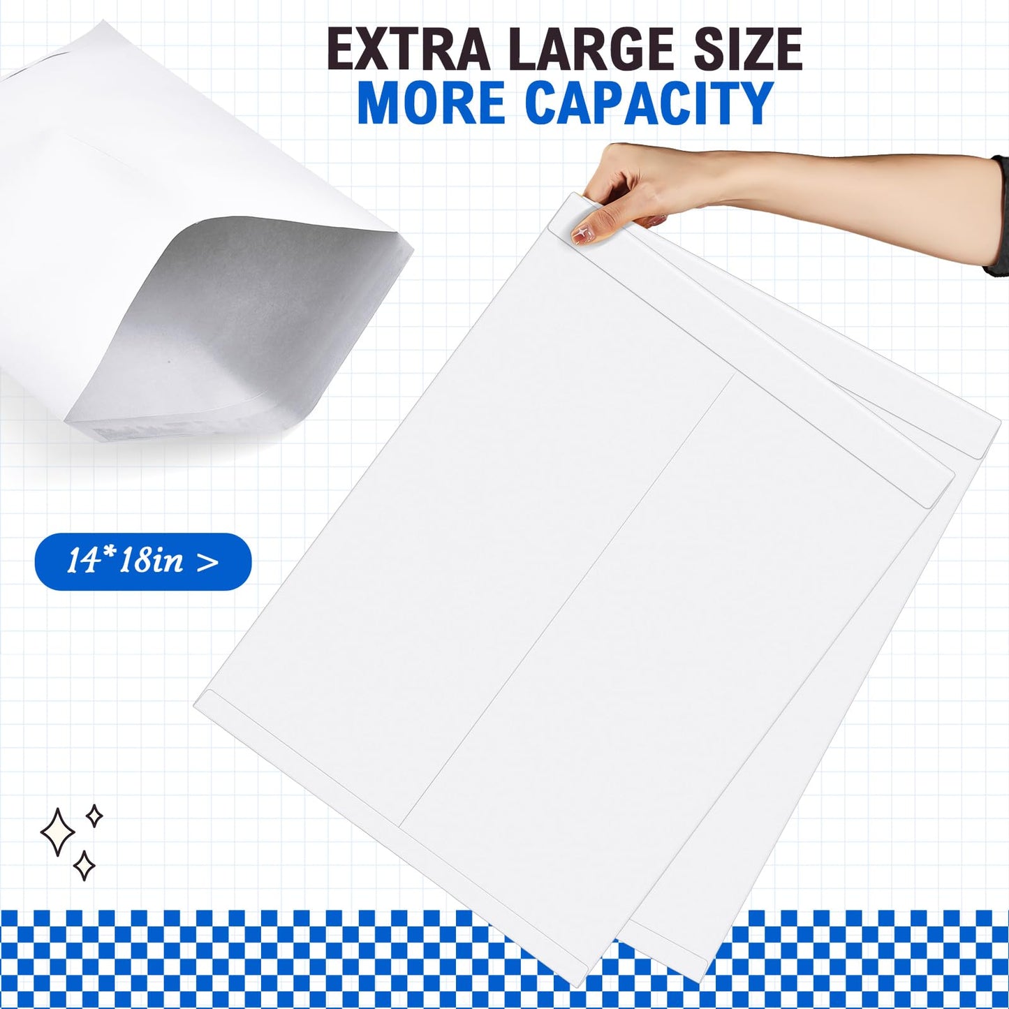 Motipuns 50 Pcs 14'' x 18'' Extra Large Mailing Envelopes 32lb with Gummed Flaps, Catalog Jumbo Craft Envelopes for Mailing, Storage and Organizing Documents Office Supplies(White)