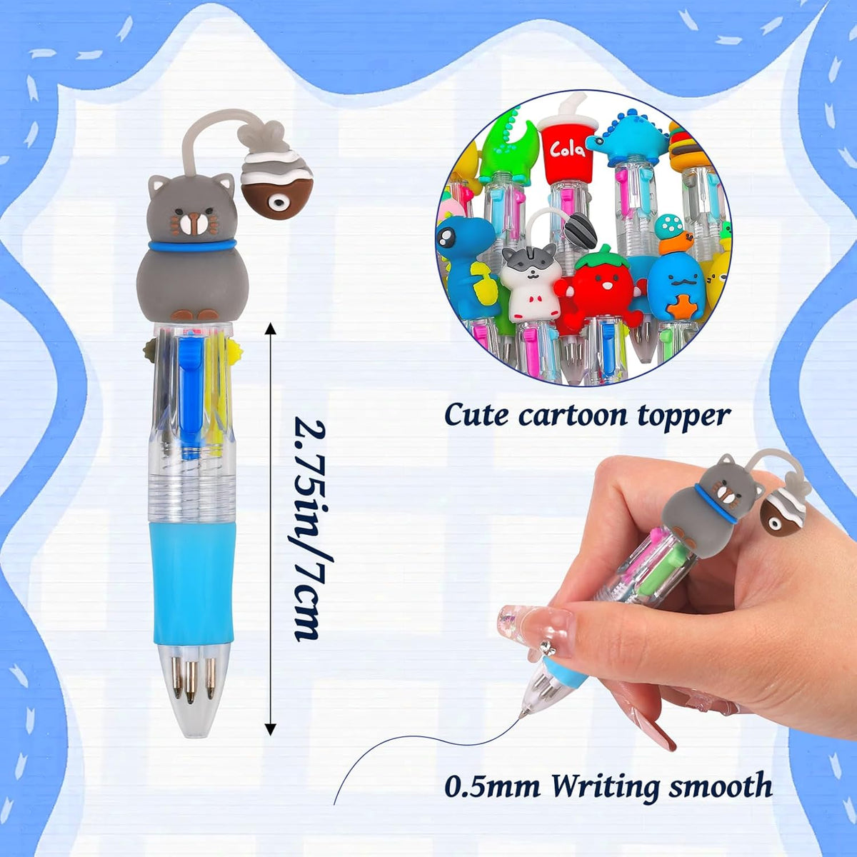 50Pcs Mini Multicolor Pens in One 4-in-1 Cute Pens Bulk for Kids, Ballpoint Pen for Birthdays and Children's Parties, Fun Pen Gifts Assorted Ink Kawaii Pen