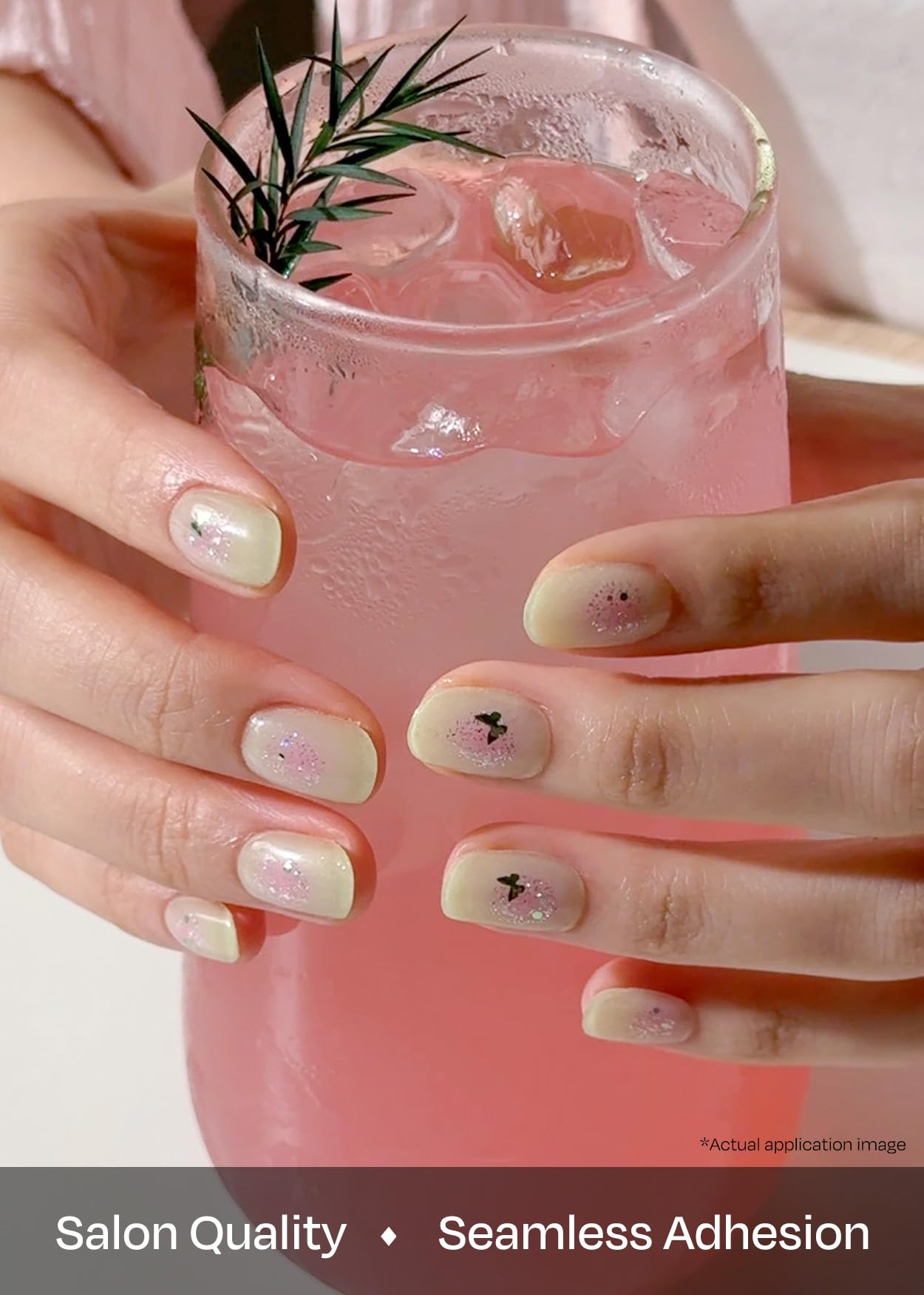 ohora Semi Cured Gel Nail Strips (N Guava Glint) - Works with Any Nail Lamps, Salon-Quality, Long Lasting, Easy to Apply & Remove - Includes 2 Prep Pads, Nail File & Wooden Stick