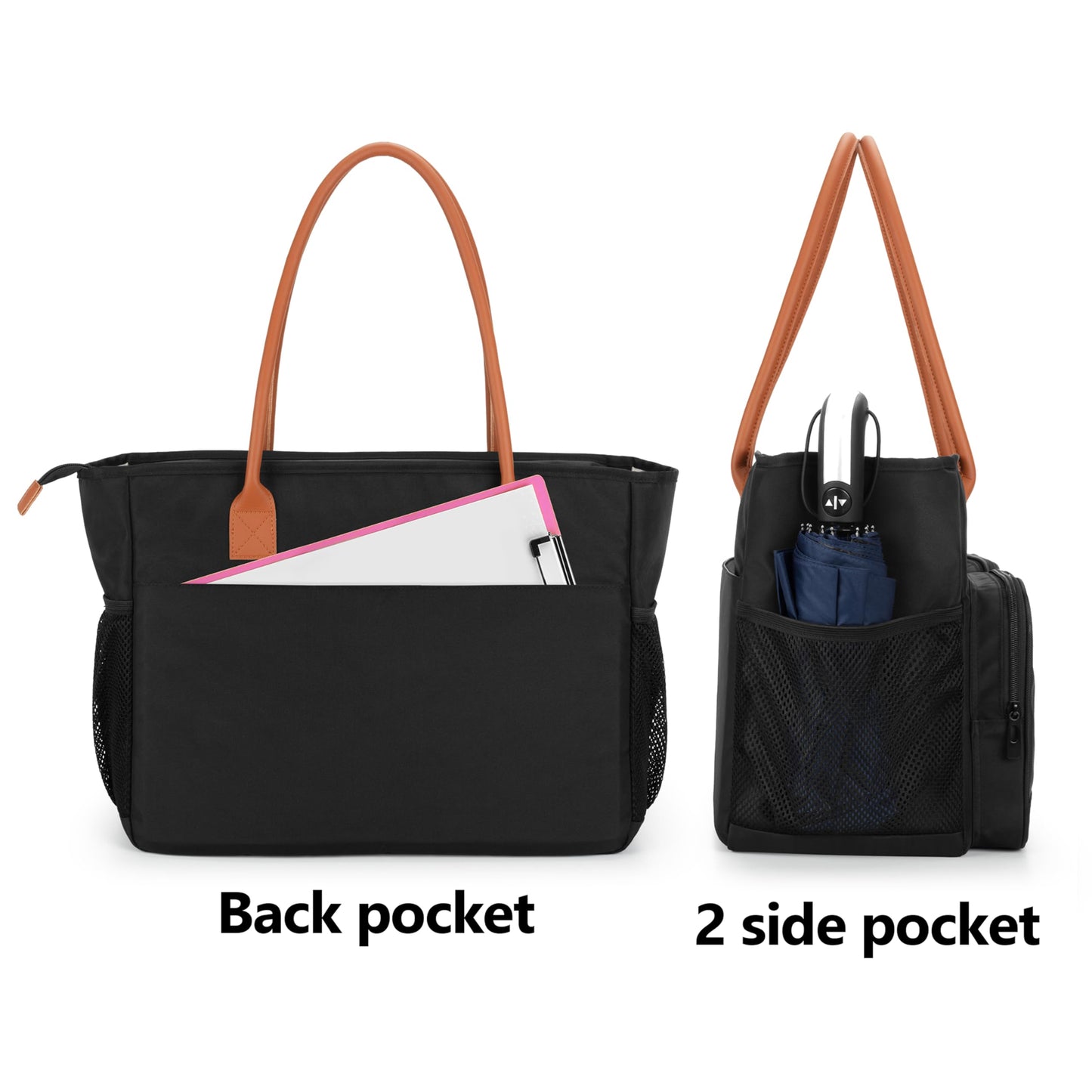 CURMIO Teacher Tote Bag for Women, Large Work Tote for Teachers, Laptop Messenger Bag for School, Black (Bag Only)