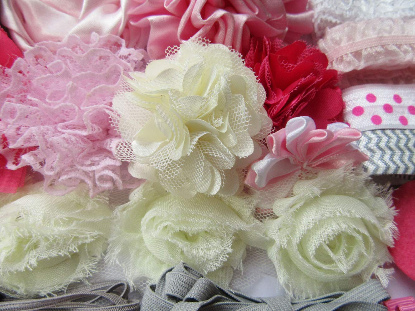 YYCRAFT 40pcs Craft Chiffon Flowers, Handmade Hair Flowers for DIY Headband Kit Bow Kit(Pink/Grey/Ivory)
