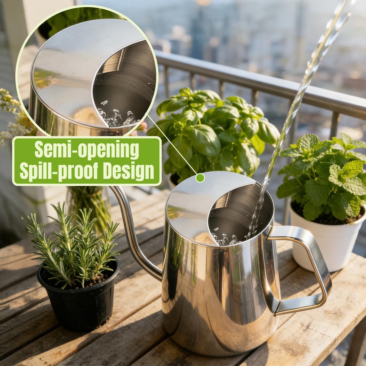 Ratrabas 34oz/1000ml Watering Can Indoor Plants with Long Spout, Plant Watering Can for Ergonomic Handle, Rust-Resistant & Durable 304 Stainless Steel, Office & Home