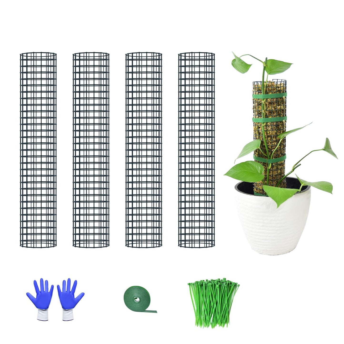 4 Pack Metal Moss Pole, 15" Moss Poles for Plants Monstera, Stackable Sphagnum Moss Pole for Plants, Plant Poles for Climbing Plants Work with Sphagnum Moss(4 Pack 15")
