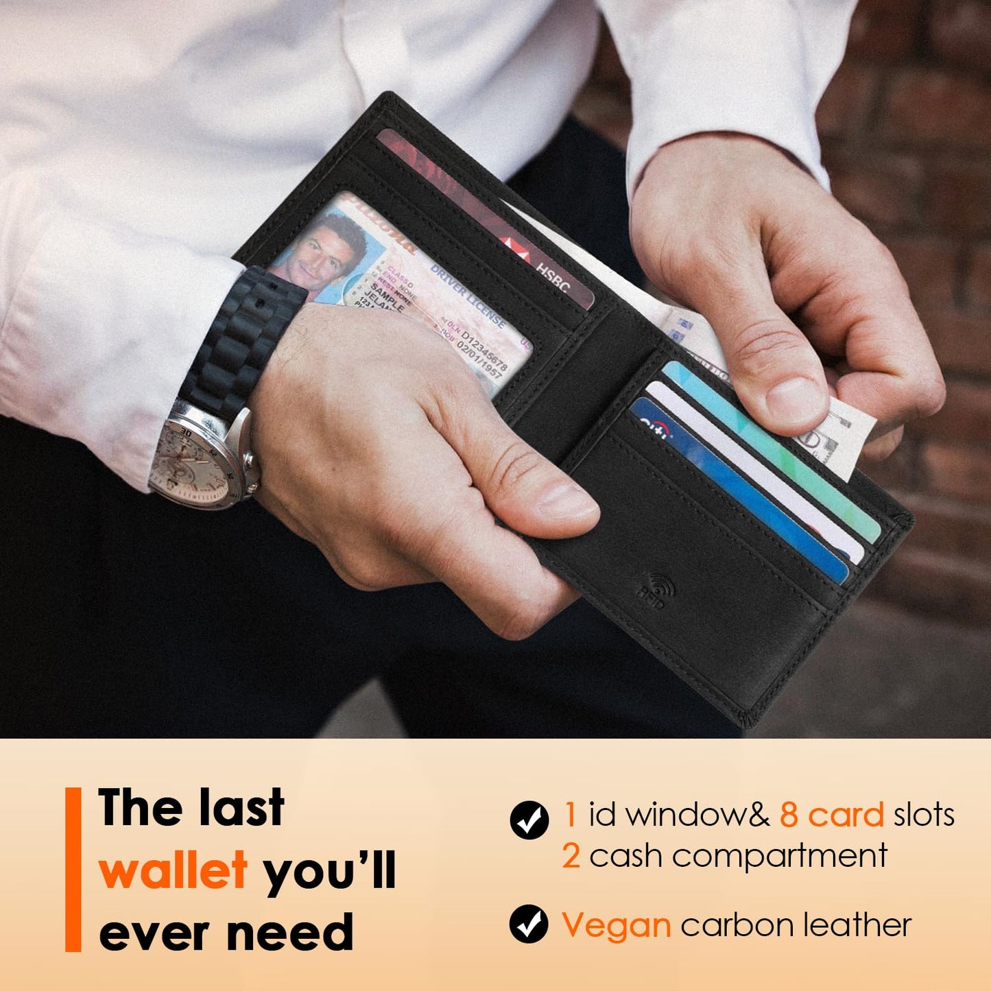 RUNBOX Wallet for Men Slim Leather Bifold RFID Blocking Minimalist Front Pocket Design with Gift Box