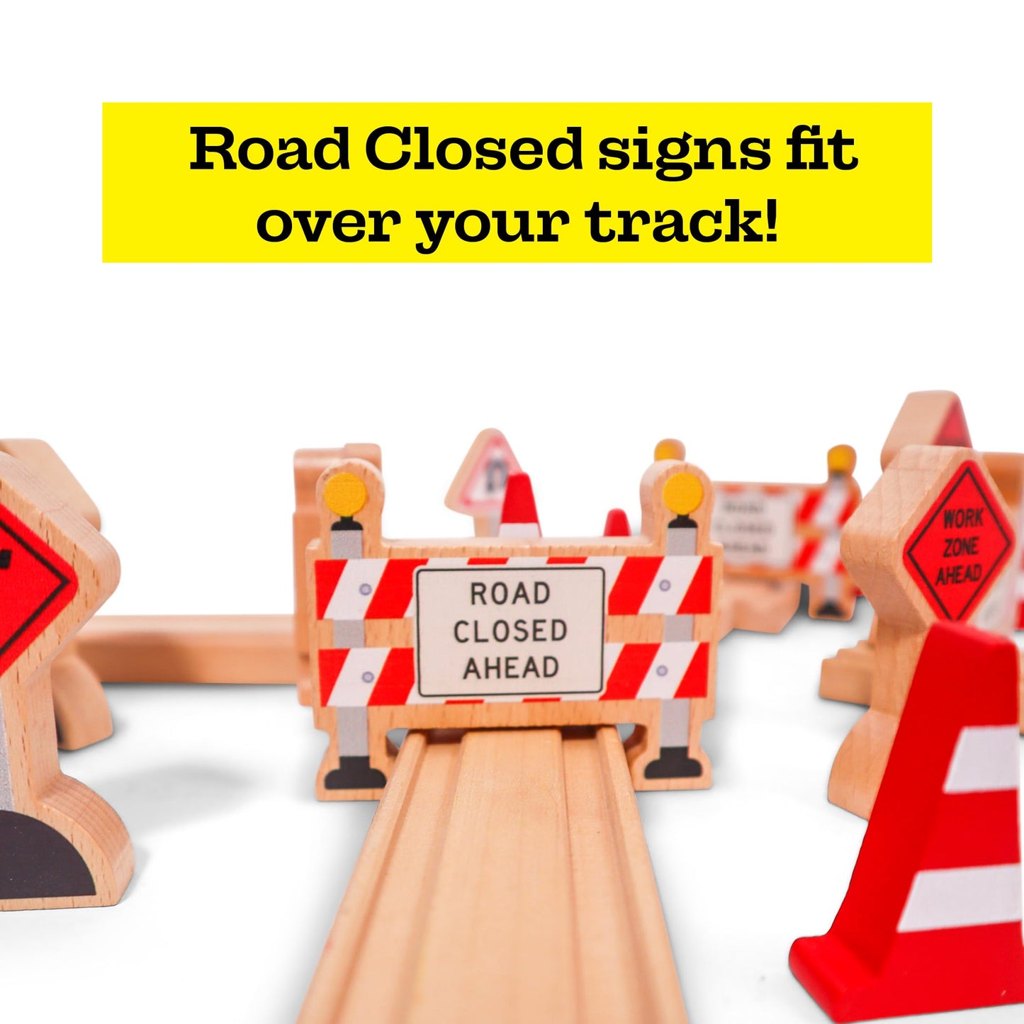 16 Pc Wooden Construction Signs and Traffic Cones - Construction Site Road Signs -Community Helpers Educational Preschool Street Track Accessories