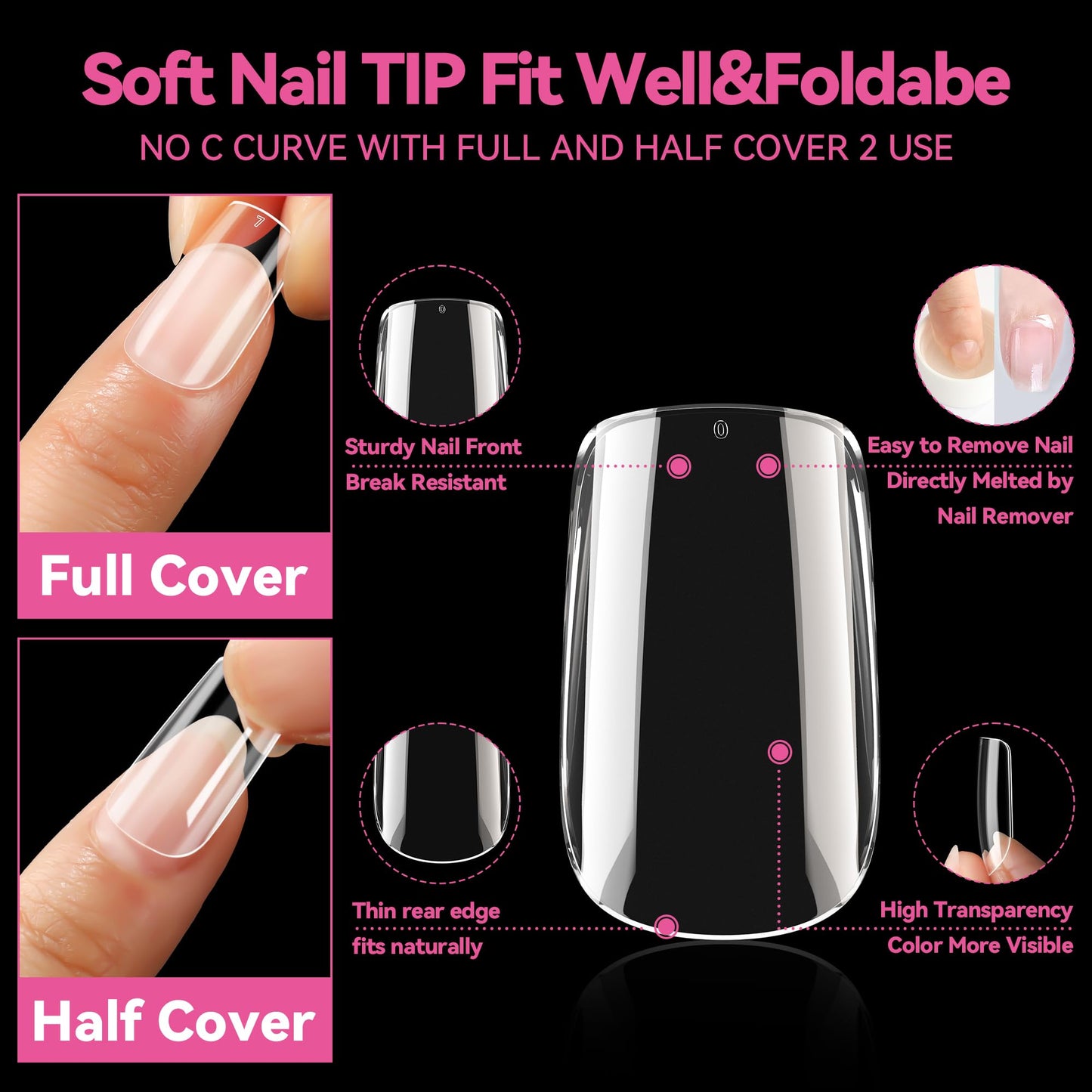 UNA GELLA Short Square Nail Tips 504pcs Square Gel Nail Tips 12 Sizes Full Cover Clear Press On Nails Fake Nails Extension for Home DIY Salon