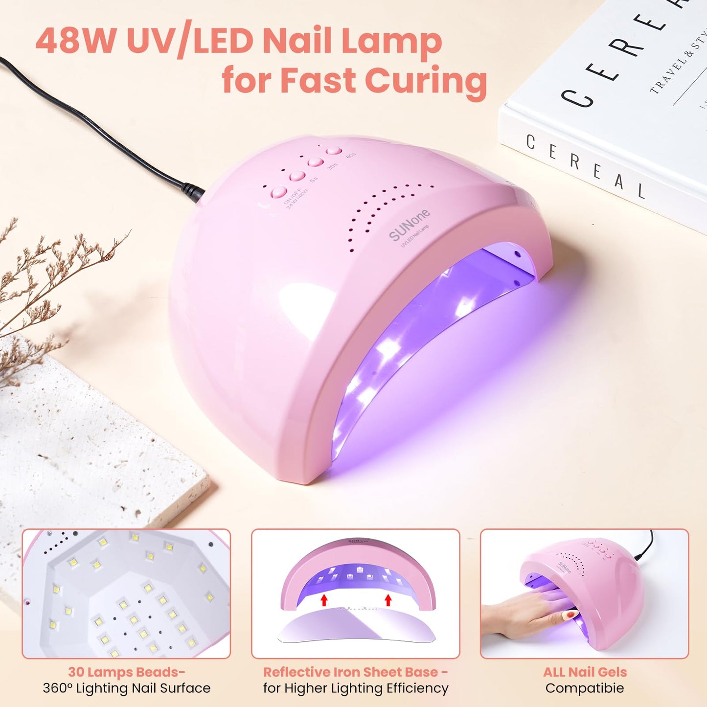 Nail Kit for Beginners with Everything: Practice Hand Acrylic Nail Kits Professional U/V Lamp Powder Drill Liquid Starter Set with Gel Polish in Cosmetic Gift Bag for Women Salon Home(Holo Pink)