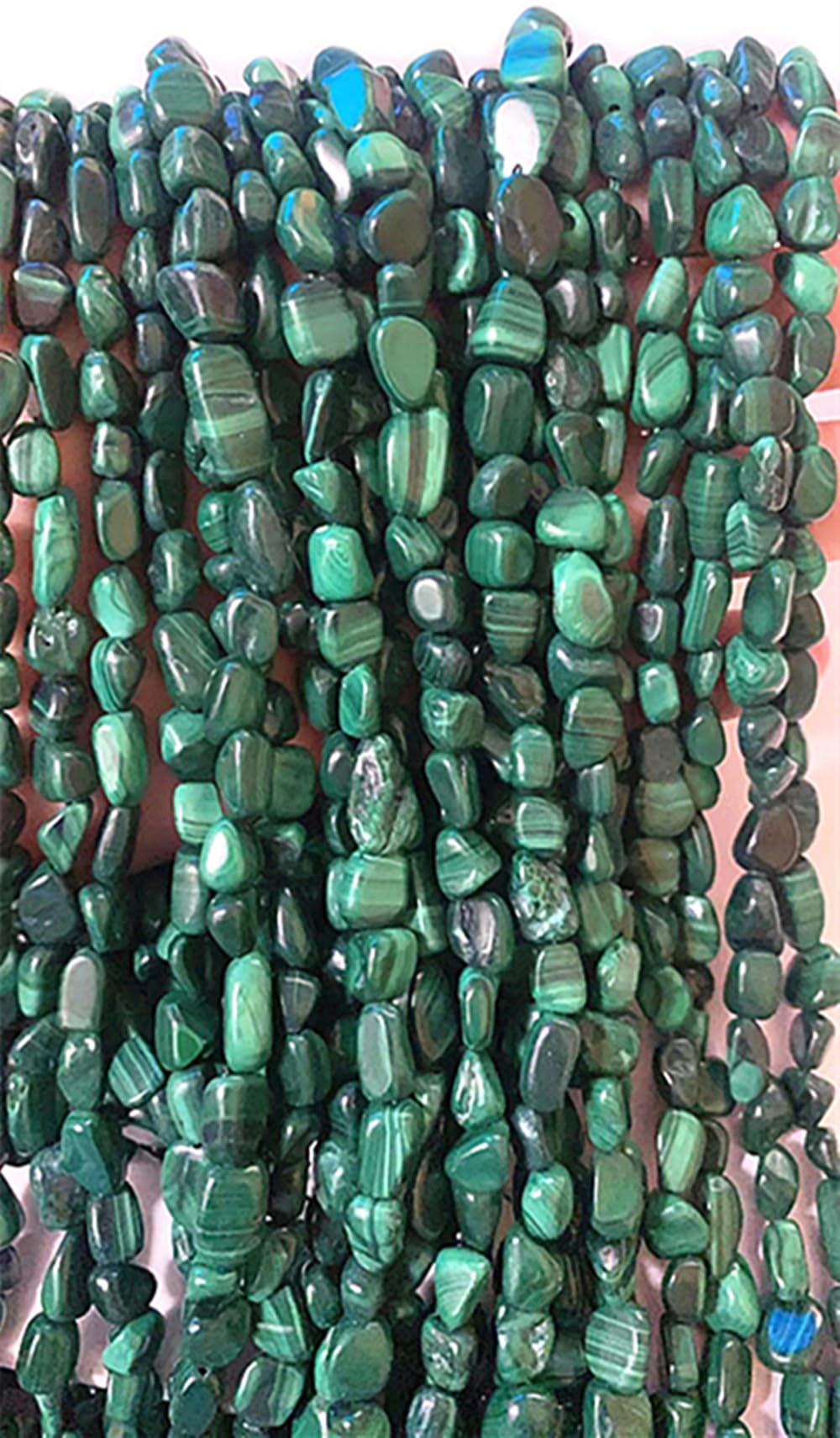 jodaying 6-8mm Natural Malachite Nuggets Oval Free Tumbled Pebble Semi Precious Gemstone Loose Stone Beads Approx 15.5 inch for DIY Jewelry Making