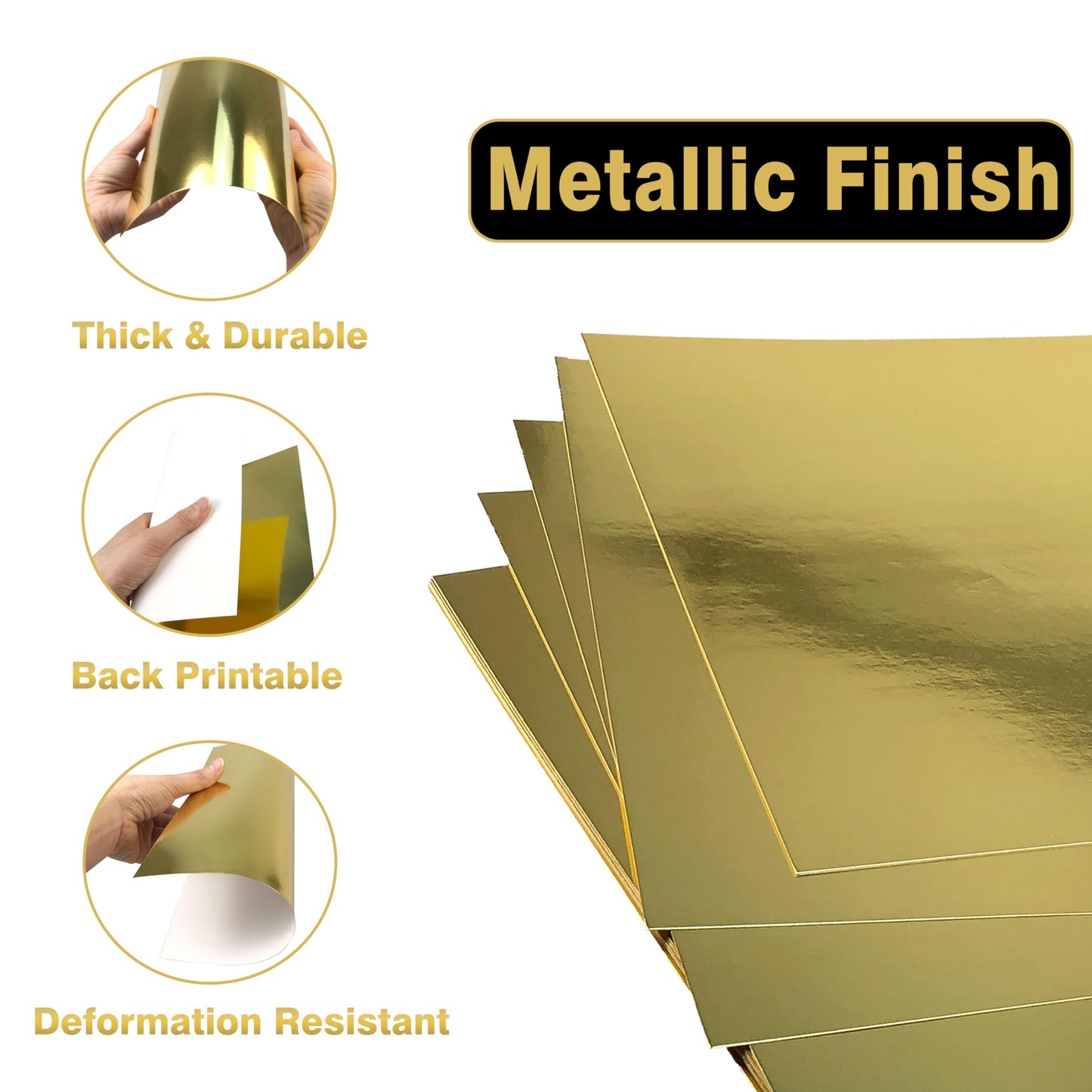 Erilano Gold Cardstock Paper 50 Sheets, 8.5x11 Inch Premium 92lb/250GSM Glossy Metallic Foil Paper, Mirror Finish for Wedding Invitations, Card Making, Certificates, Scrapbooking