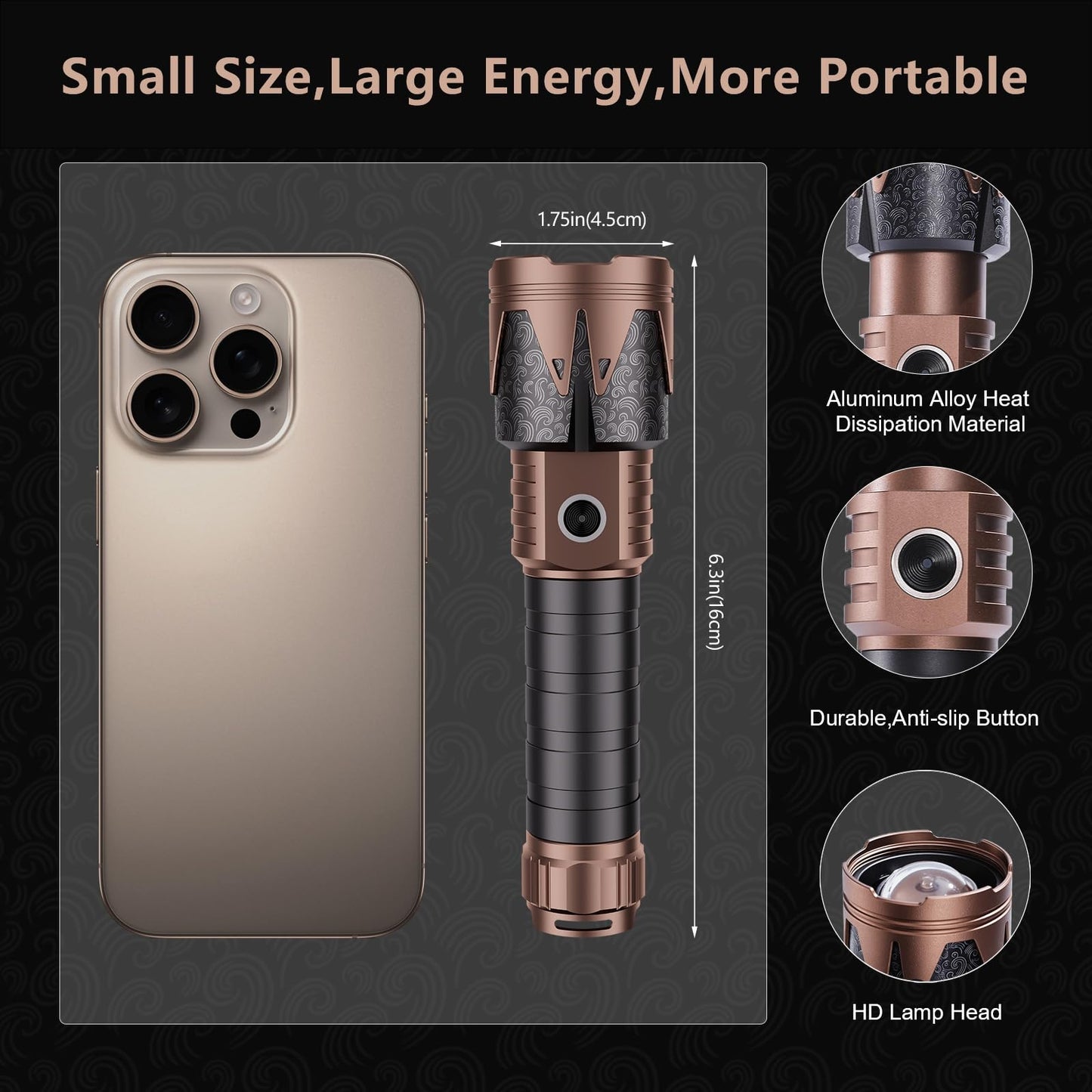 SKYFIRE Rechargeable Flashlight High Lumens with Ignition Lens,5000mAh Fire-Starting Tactical Flashlight,Emergency Survival Gear for Camping Outdoor,6Modes Waterproof Zoomable Small Flash Light
