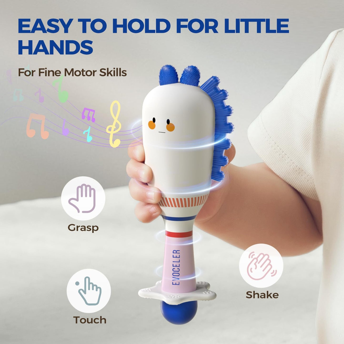 Evoceler Baby Toys, 2 Pac Bear Rattles & Shaker Toys with Teether, Sensory Toys for 0+M Babies, Soft Silicone BPA Free, Perfect Size for Grasp and Shake, Ideal Baby Boy Girl Toy Gift
