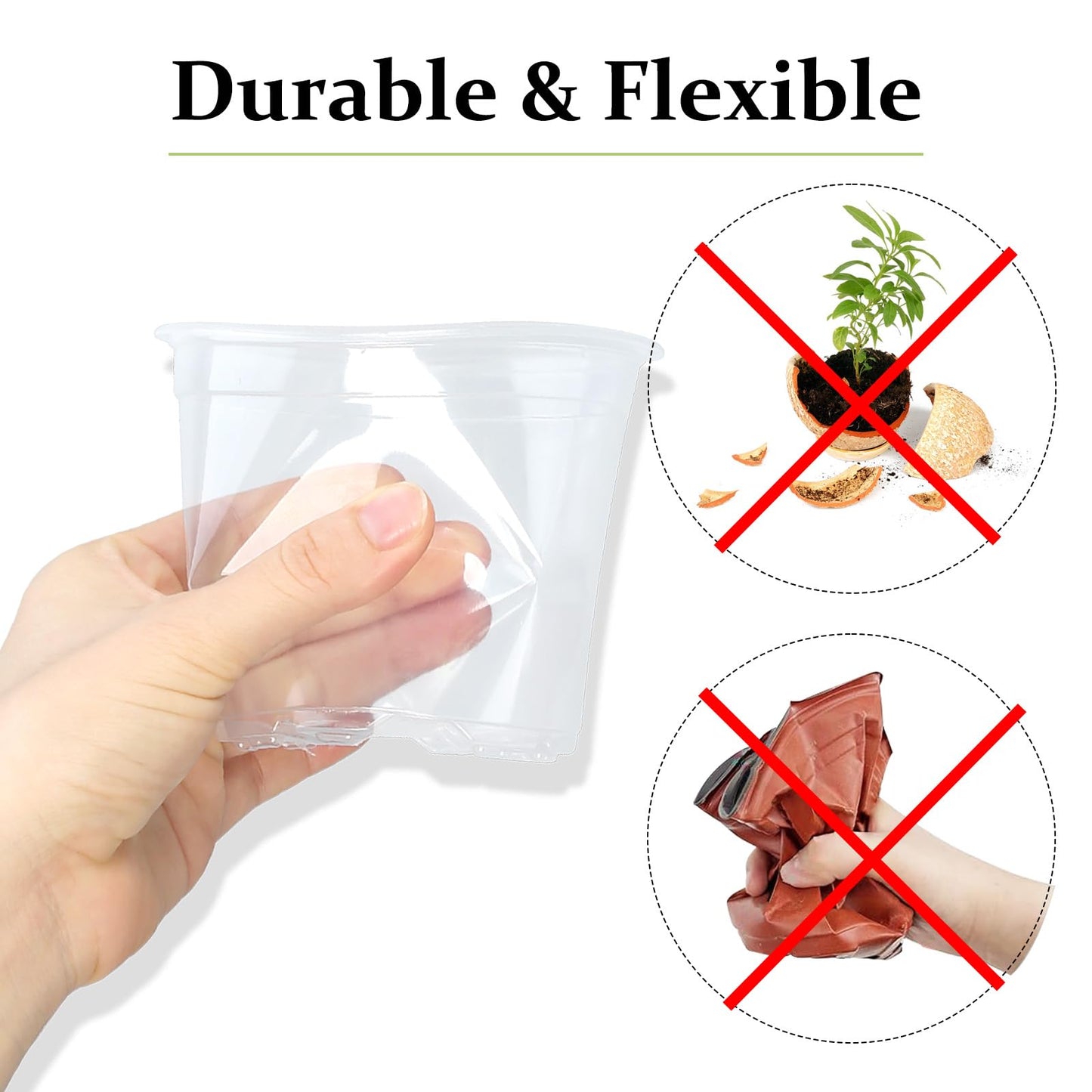 DUNPUTE 40 Pack 4/5/6/7 Inch Clear Nursery Pots with Drainage and Saucer, Clear Plastic Planter Pots for Plants, Flexible Seed Starting Pots for Succulents, Small Herbs, Annual Flowers