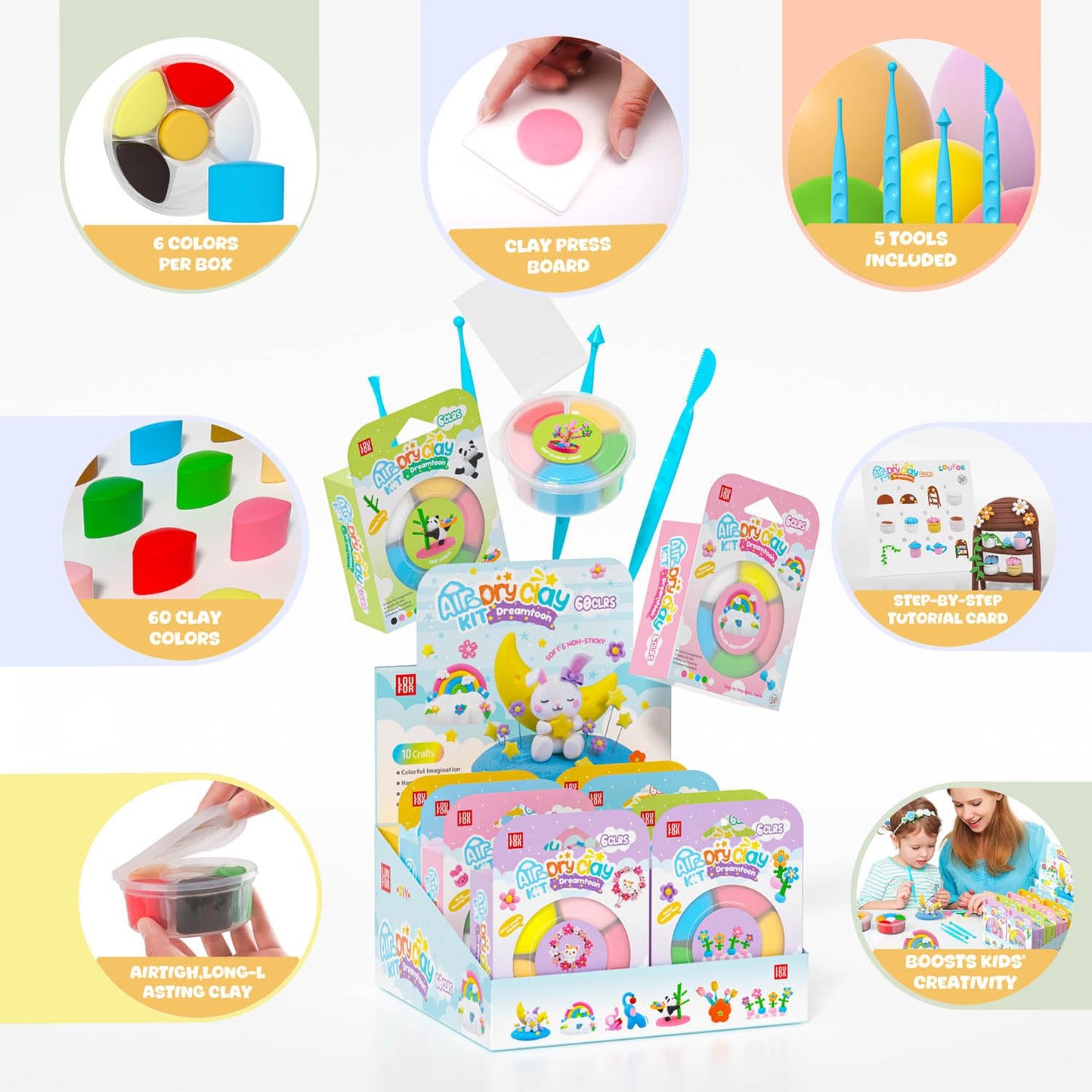 Air Dry Clay Kits - Modeling Clay for Kids, Ultra Light & Soft, Safe & Non-Toxic, 10 Boxes DIY Model Magic Clay 60 Colors with Sculpting Tools Tutorials, Creative Art Crafts Toys Gifts 3+ Years Old
