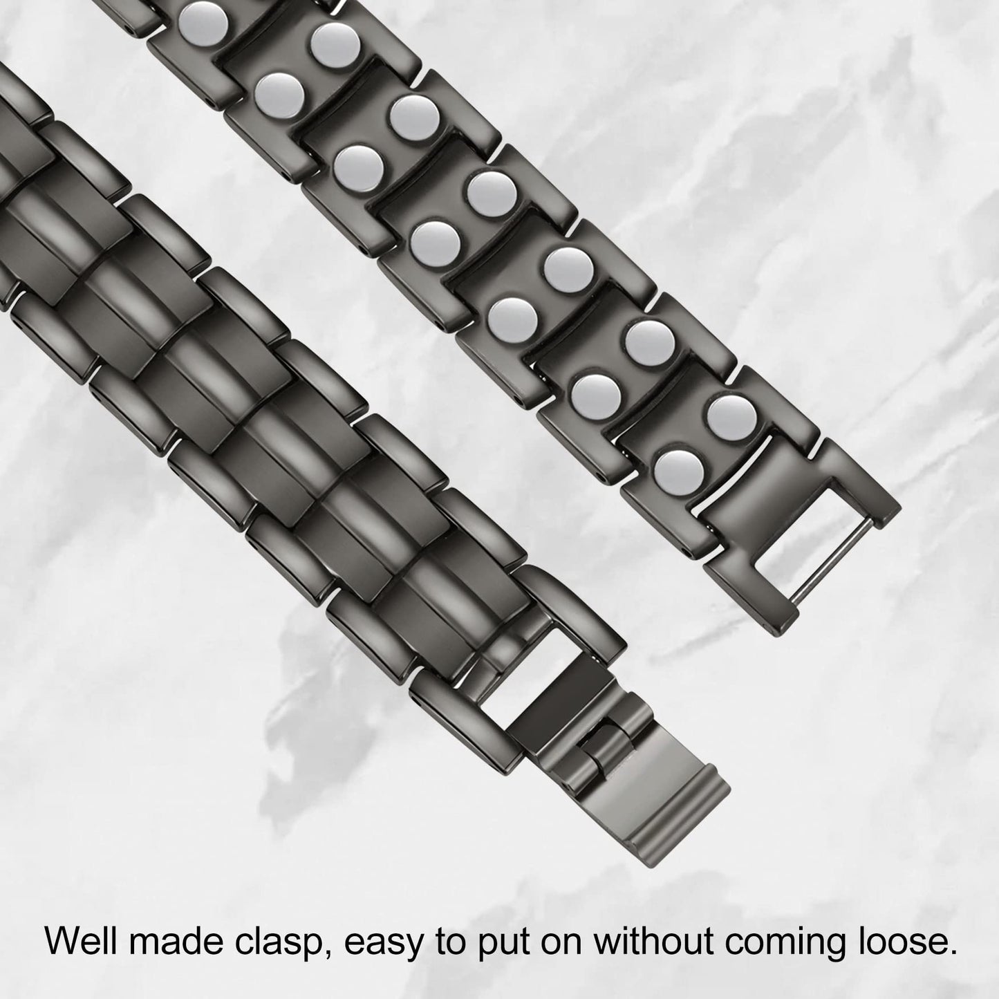 Feraco Magnetic Bracelet for Men Titanium Steel Bracelets with Double Row Magnets Adjustable (Gray)