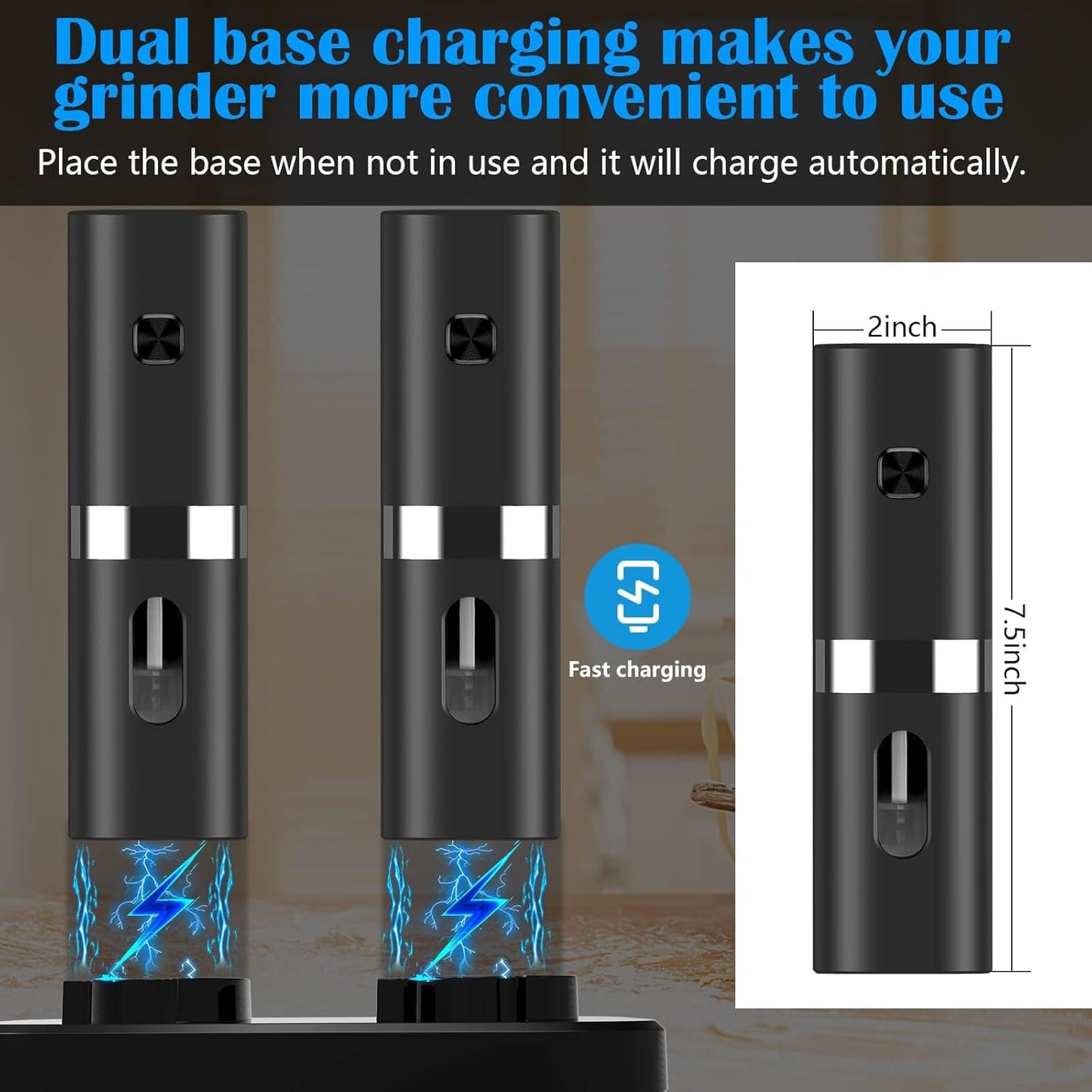 Duyiho Electric Salt and Pepper Grinder Set, USB Rechargeable Automatic Pepper Mill Set, Adjustable Coarseness Spice Shakers Set with Charging Base & LED Light (Gift Packaging)
