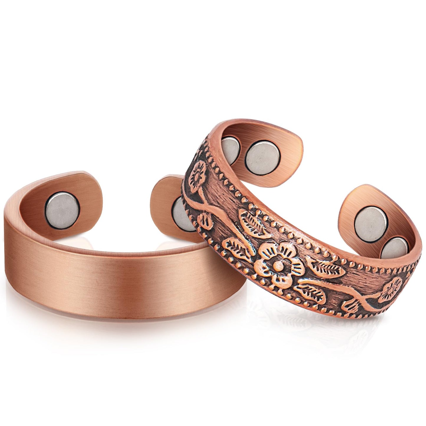 Auramag Copper Rings for Women, Thumb Rings 99.99% Pure Copper Magnetic Rings with 3500 Gauss Magnets, Copper Jewelry Gift Adjustable (2 PCS)