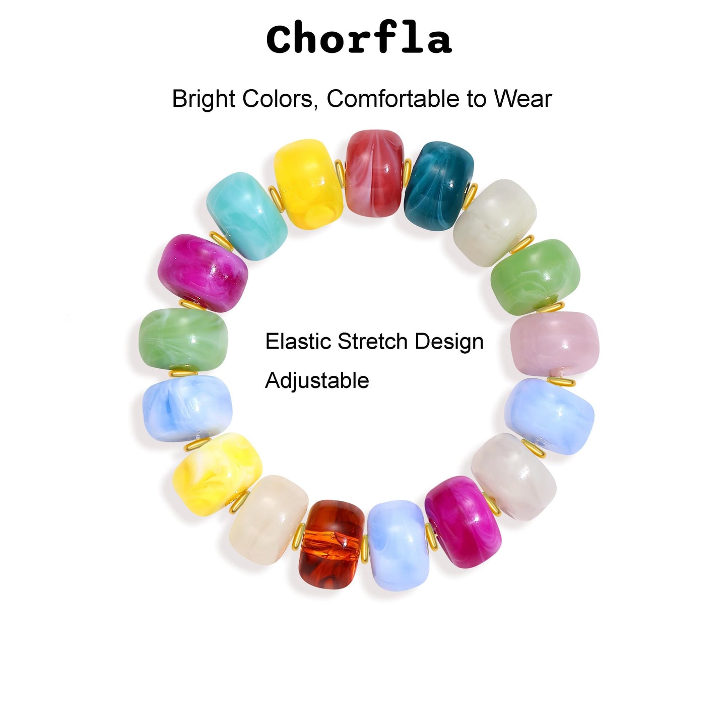 chorfla Colorful Beaded Bracelets for Women, Boho Rainbow Chunky Resin Elastic Stretch Bracelet, Vibrant Summer Beach Jewelry Gift
