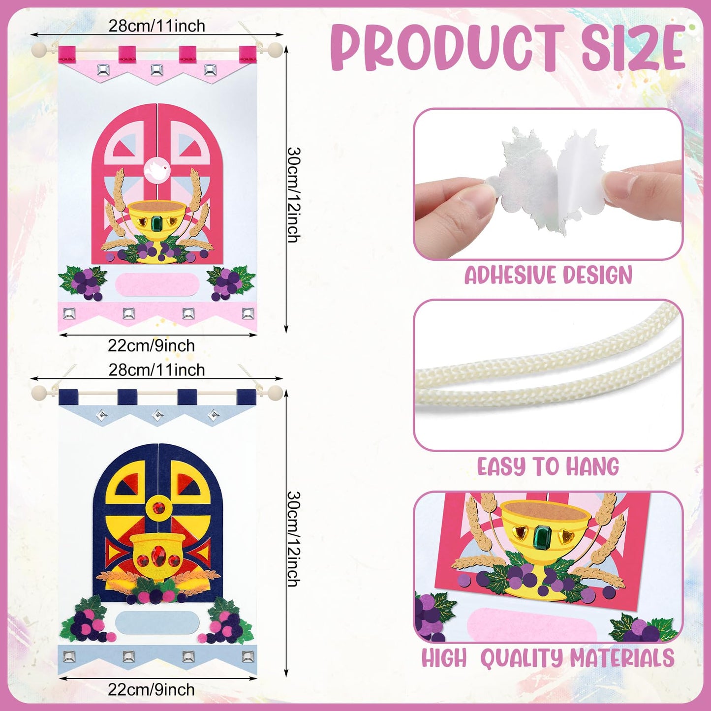 Hillsuren 2 Pack First Communion Banner Kit for Girls Boys, 9 x 12 Inches Felt First Holy Communion Banner Sunday School Gates Decoration for Church Catholic School DIY Crafts Supplies