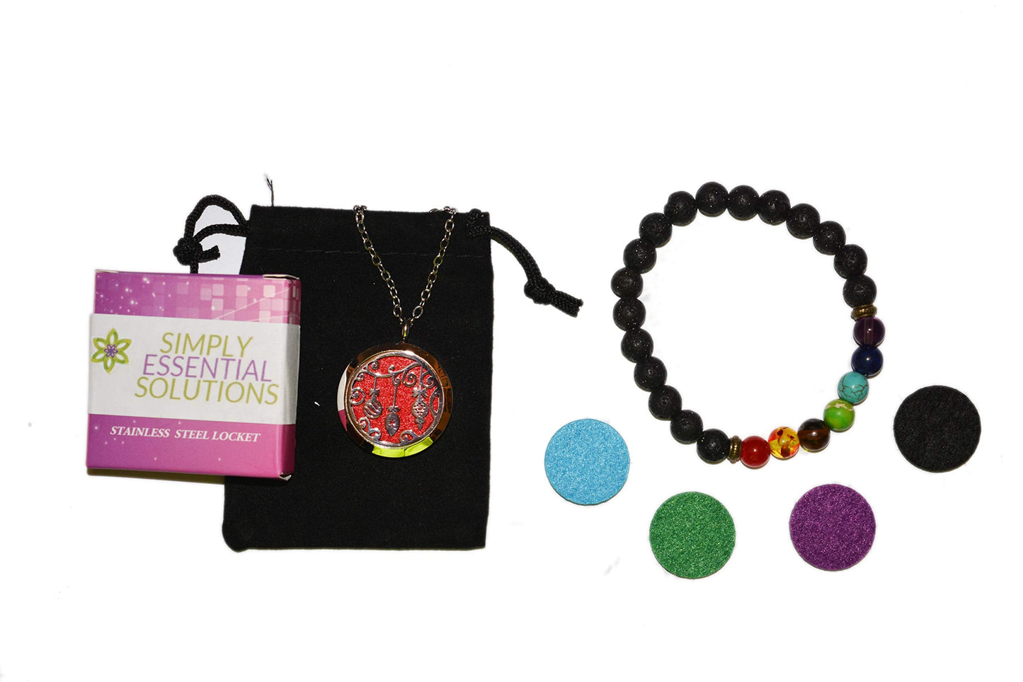 Aromatherapy Essential Oil Diffuser Stainless Steel 30 MM Silver Magnetic Locket Pendant 2 Sizes Chain Necklace, Refill Pads & Diffuser Bracelet in a Velvet (Ornaments)