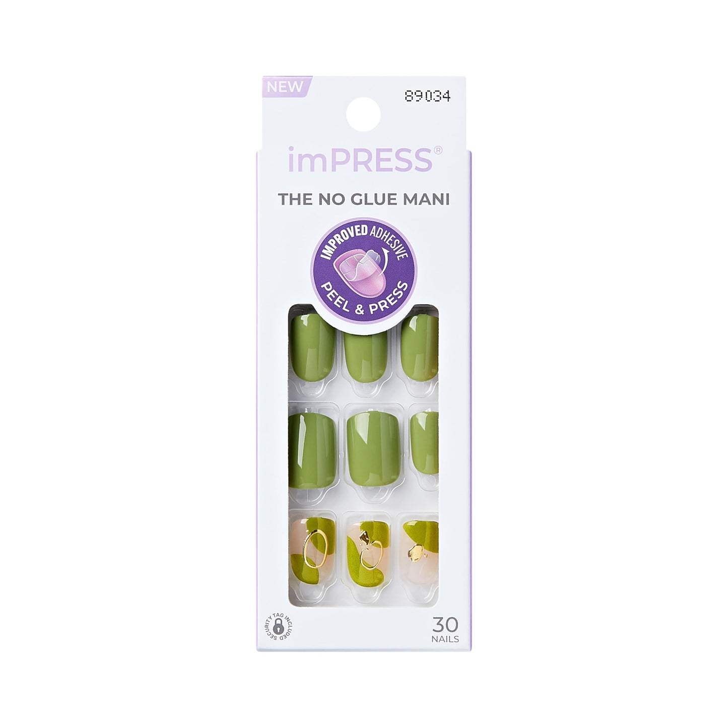 Kiss Impress No Glue Mani Press On Nails, Design, 'Before Sunrise', Green, Short Size, Squoval Shape, Includes 30 Nails, Prep Pad, Instructions Sheet, 1 Manicure Stick, 1 Mini File