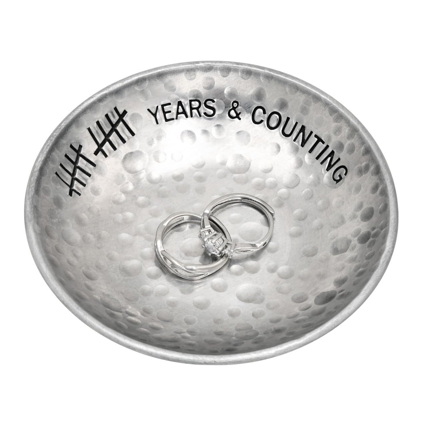 CEELGON 10 Year Wedding Anniversary Tin Gifts - 4" Tin Jewelry Tray Engraved Aluminum Decorative Dish for Couple