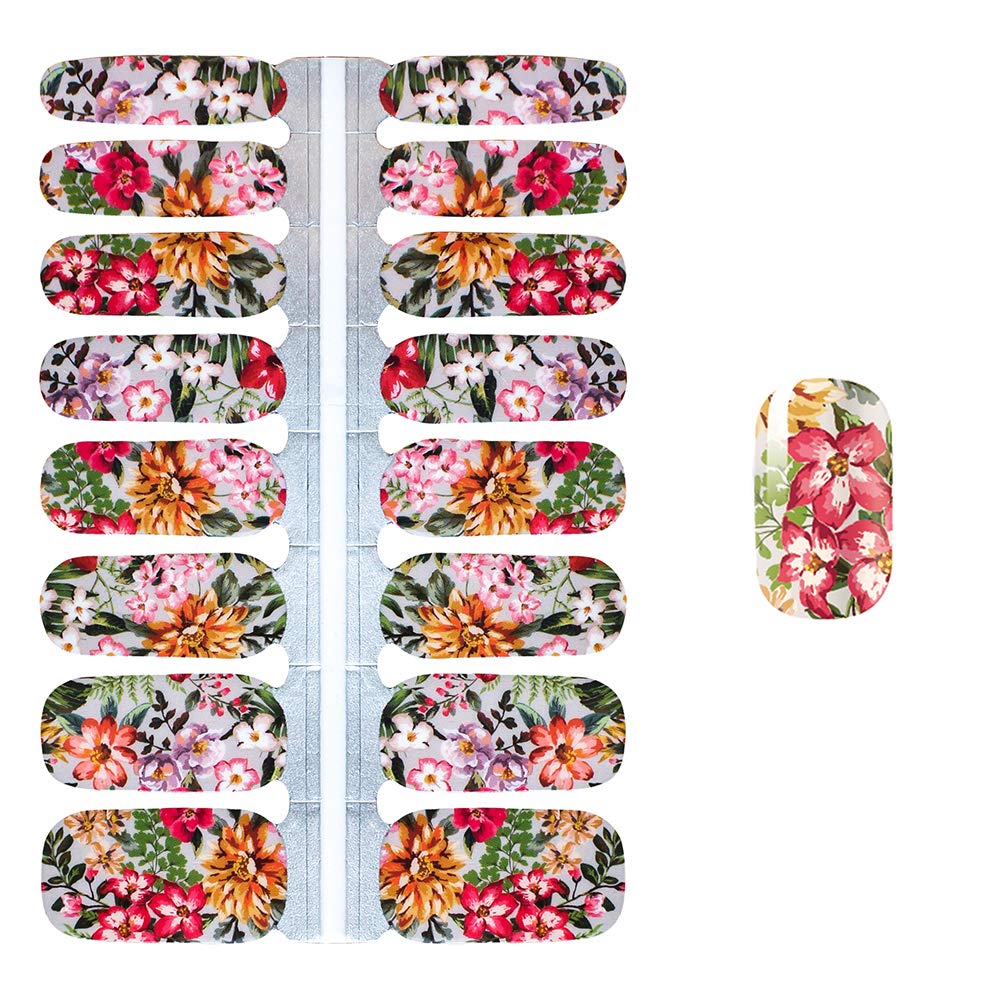 SILPECWEE 5 Sheets Flower Nail Wraps Stick on Nail Polish Strips Gel Nail Strips Self Adhesive Nail Polish Stickers Fingernail Manicure Sticker Nails for Women with 1pc File