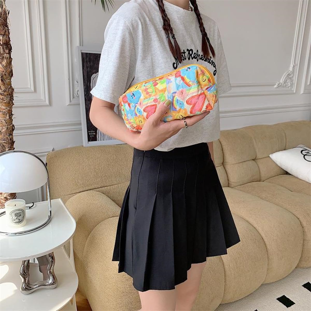 Pencil Case Office College School Storage Bag Pouch Holder Box Organizer Makeup Pouch Cosmetic Bag Aesthetic Cute Pen Case for Girls Boys Kids (Red flower)