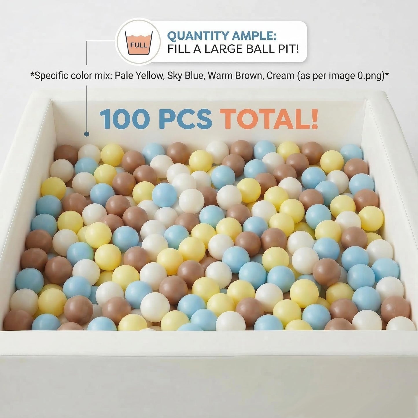 Glispaire 100 PCS Ball Pit Balls, 2.15", Milk White/Milk Yellow/Light Grayish Blue/Coffee, Phthalate/BPA-Free, Non-Toxic Crush-Proof Sensory Balls for Kids