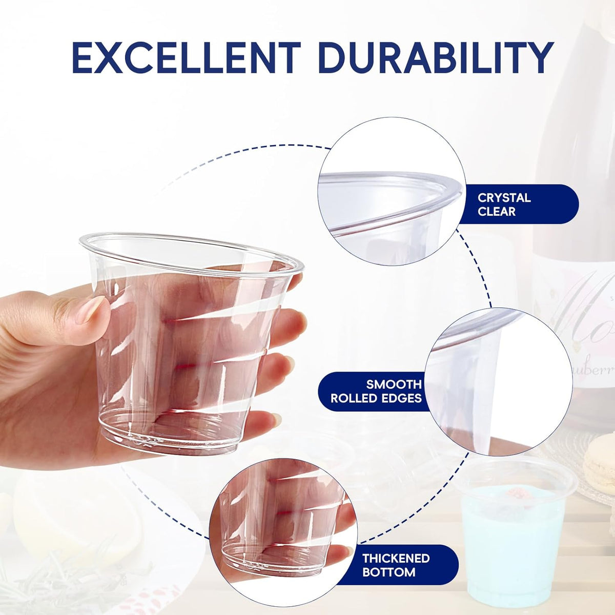 JOLLY CHEF 100 Pack Clear Plastic Cups, 9 oz Crystal PET Party Cups, Classic Clear Disposable Wine Cup for Wedding, Thanksgiving, Birthday, Halloween, Christmas Party