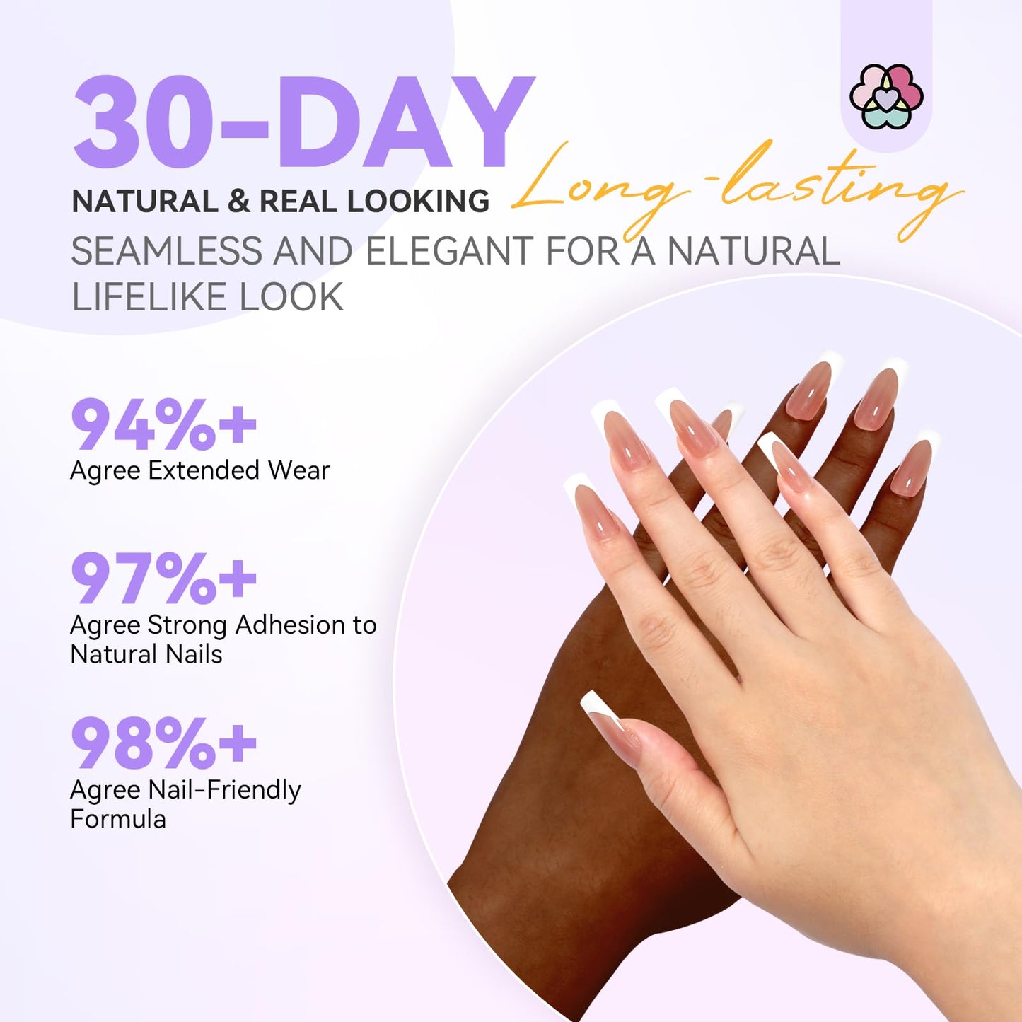 SAVILAND Press On Nails for Women: Long Square 160PCS Natural Acrylic Press On Nails Nude French Tip Nails Sturdy & Long-lasting Press on Nails Soft Gel Nail Tips for Extension DIY Nail Art