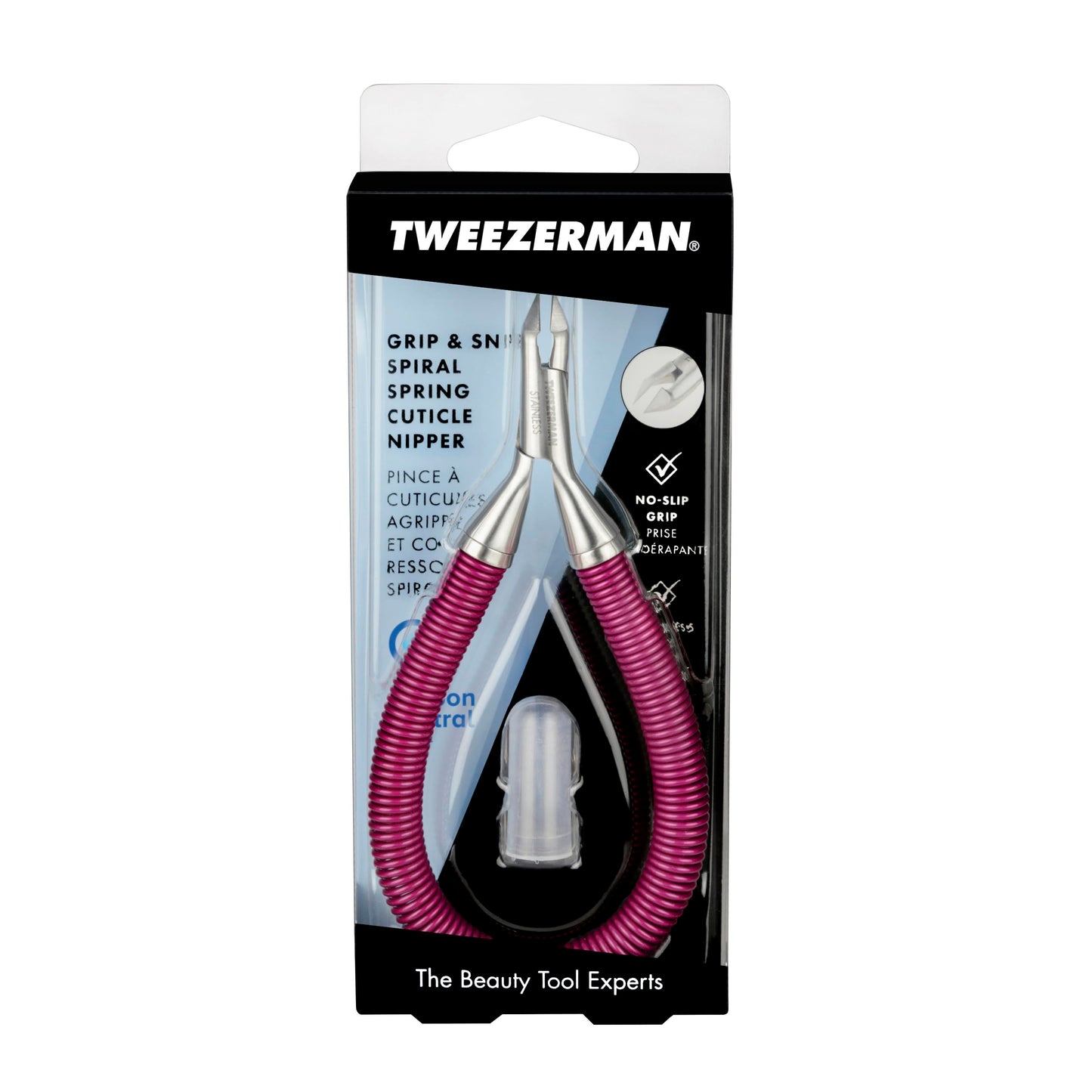 Tweezerman Stainless Steel Grip & Snip Spiral Spring Cuticle Nipper (Assorted Colors)