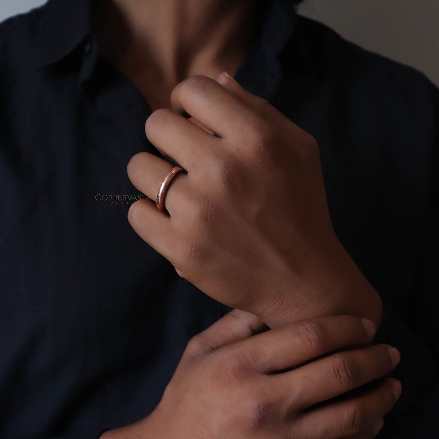 Coppervast Pure Copper Bracelet & Ring Set – Adjustable Handmade 99.99% Solid Copper Jewelry for Men & Women | Elegant Copper Cuff Bracelets & Ring Gift for Men and Women