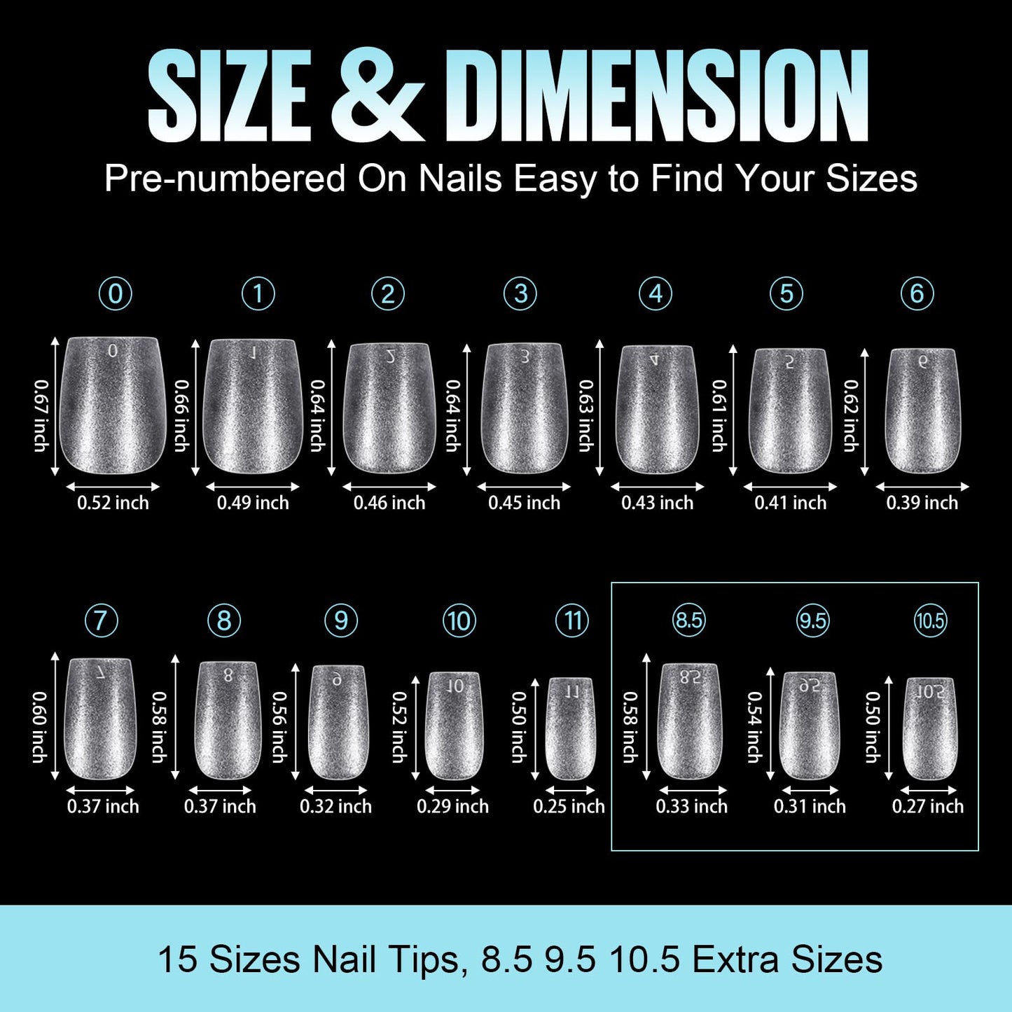 TOMICCA Extra Short Coffin Nail Tips, 360Pcs Extra Short Gel Tips Full Matte Soft Nails Tips, Fake Acrylic Coffin Nail Tips for Dip Powder Gel Polish 15 Sizes