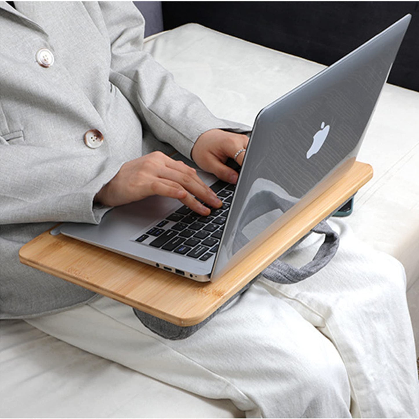 SUMISKY Portable Laptop Desk with Cushion and Phone Holder Bamboo Laptop Stand for Sofa Fits Up to 14 Inches