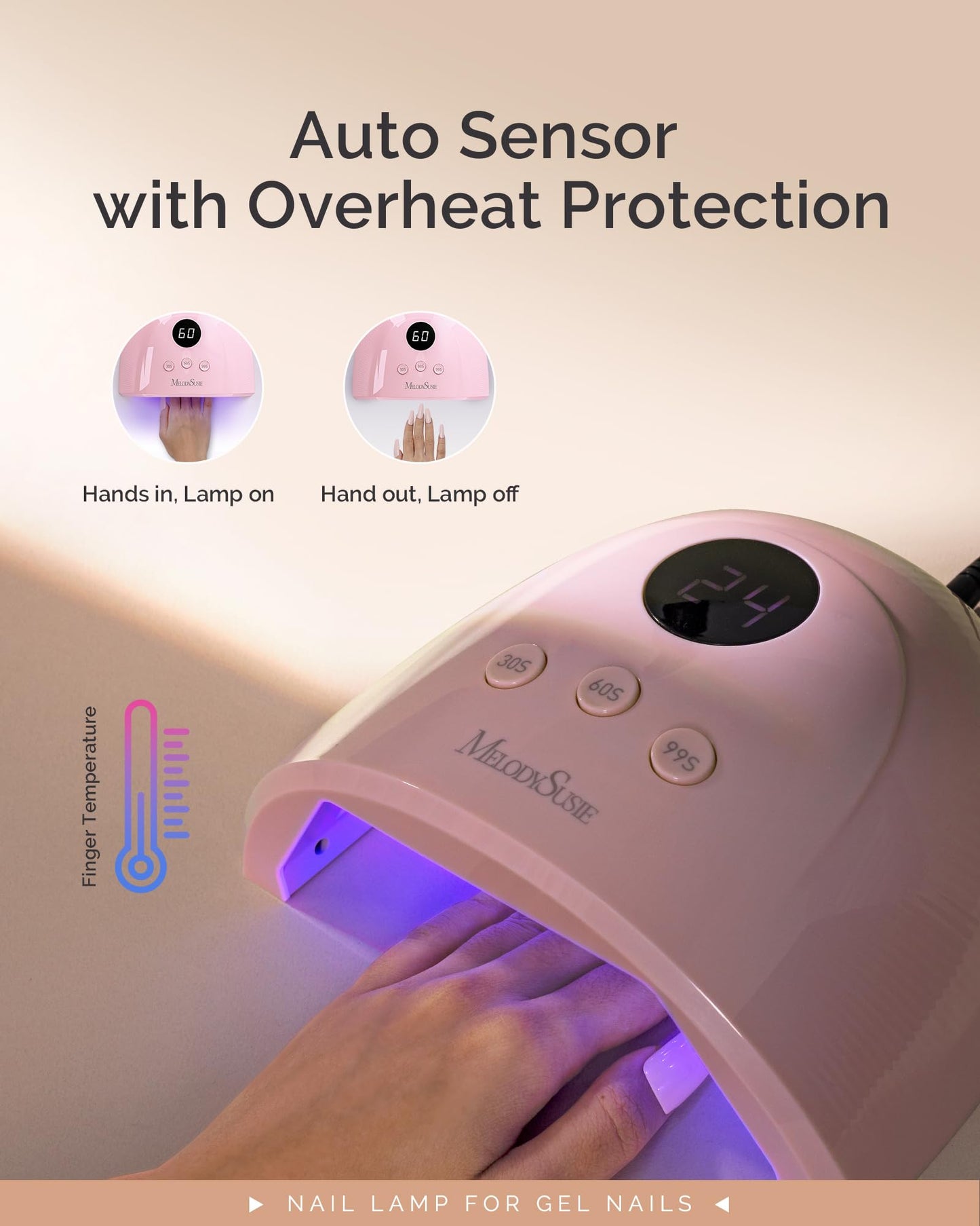 MelodySusie UV Nail Lamp, Plus30F UV Light for Gel Nails LED Nail Dryer with 3 Timer Short Almond Nail Tips - 600Pcs Clear Acrylic