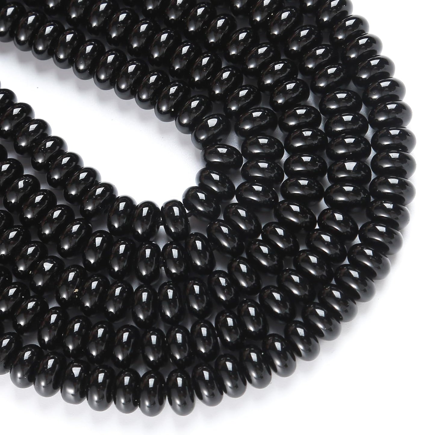76pcs 5x8mm Natural Stone Black Agate Rondelle Spacer Loose Beads Abacus Disk Stone Round Loose Gemstone Beads for Jewelry Making DIY Bracelet Necklace