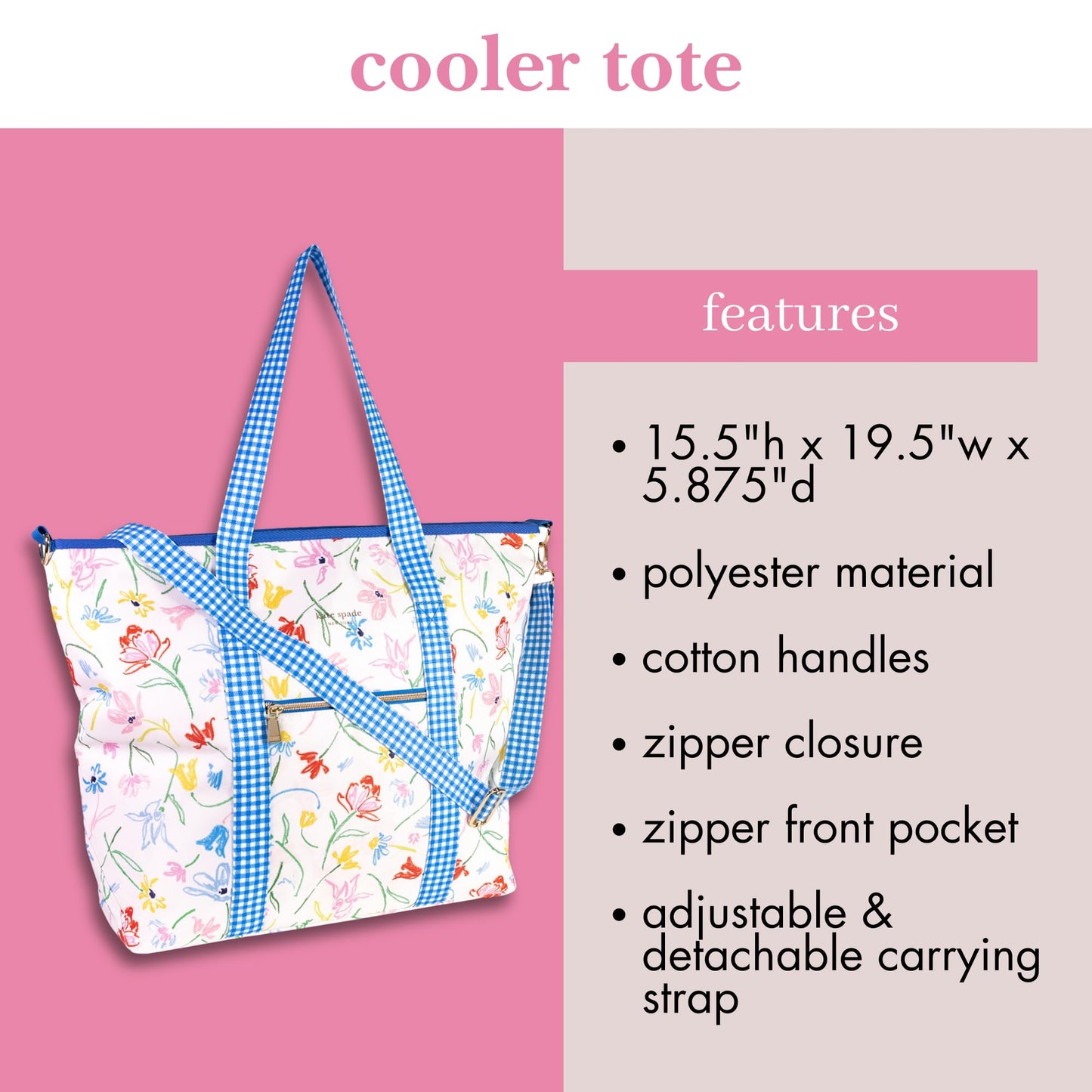 kate spade new york Large Capacity Insulated Cooler Tote Bag, Soft Sided Portable Beach Cooler with Shoulder Strap (Joyful Garden)