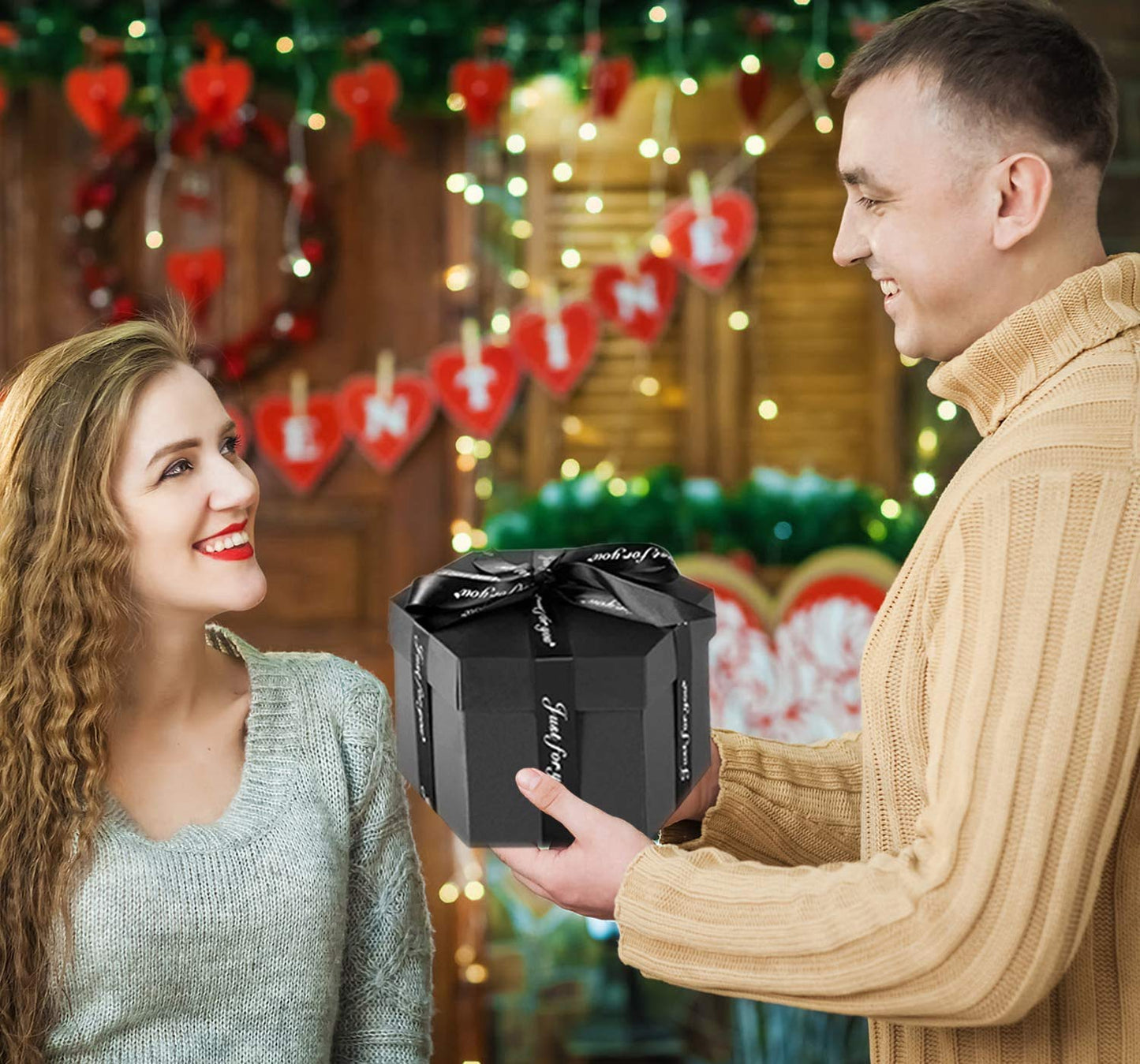 Wanateber Explosion Box, DIY Explosion Box with 6 Faces, Main Part Assembled Handmade Photo Album for Birthday Gift, Anniversary, Valentine's Day, Wedding (Black)