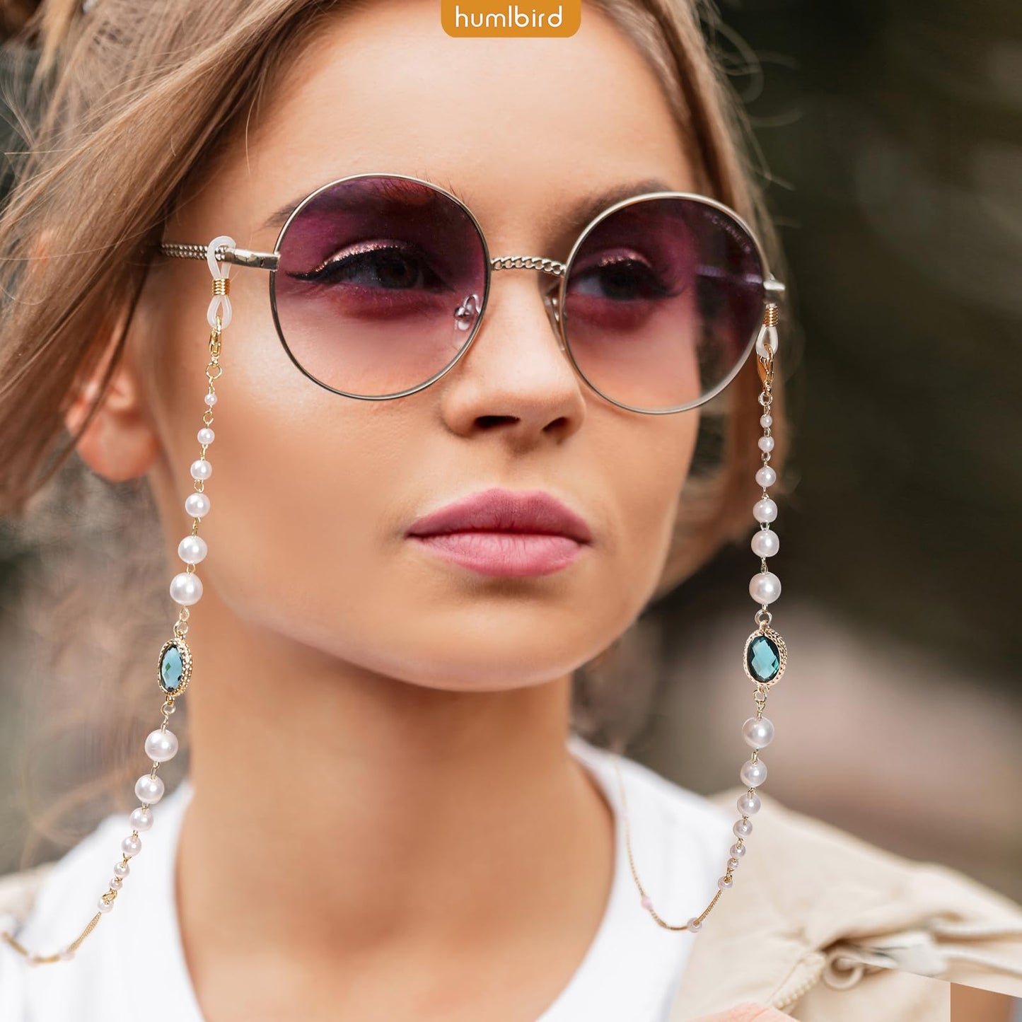 humlbird Glasses Chain Mask Lanyard Eyeglasses Chain Healing Crystal Beaded Sunglasses Chains with Pearl for Women