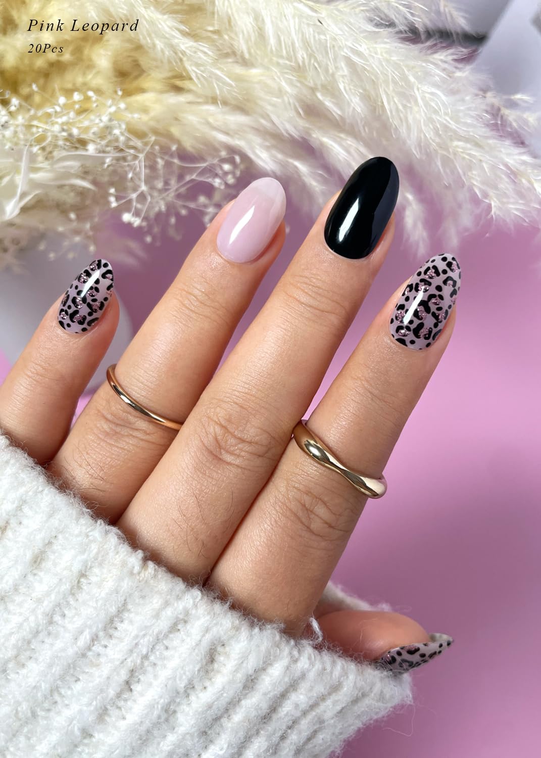 AutyaMee Semi Cured Gel Nail Strips (Pink Leopard), Purple, 20 Pcs Gel Nail Wraps, Stickers, Salon Quality, Long Lasting, Works with Any UV Lamps
