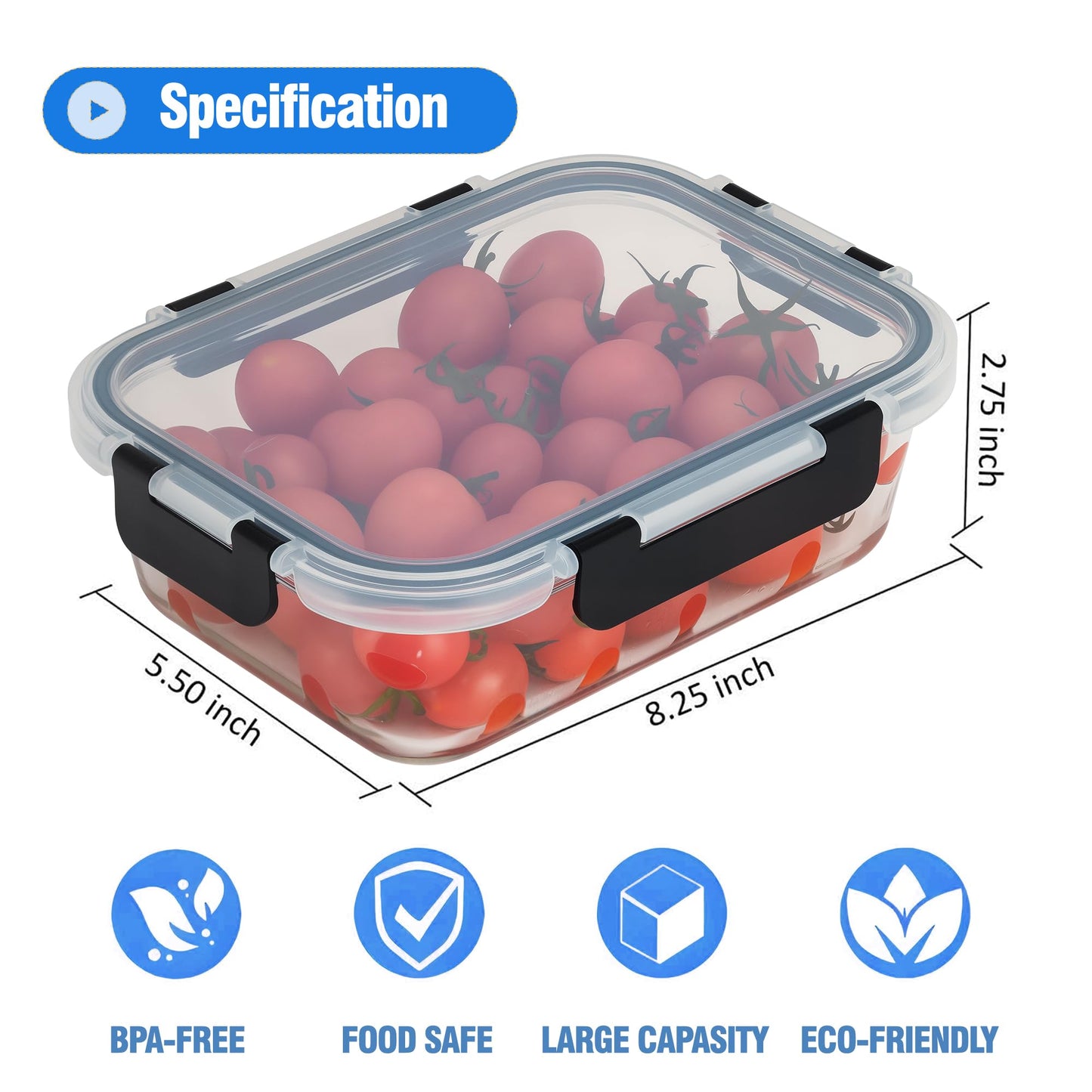 WWYH.DSS 5-Piece Set, 36 oz Glass Meal Prep Containers with Snap-Lock Lids, Airtight Lunch Containers, Microwave, Oven, Refrigerator & Dishwasher Safe,Black