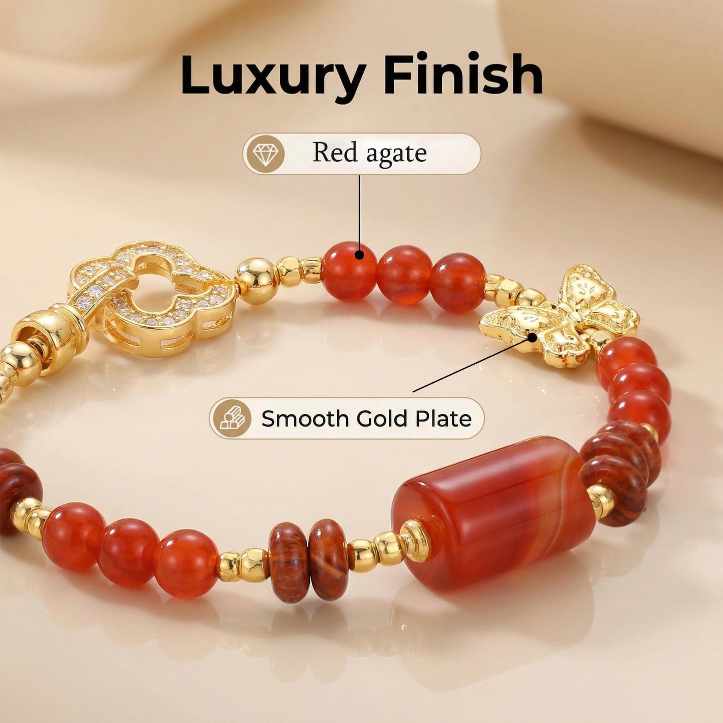 Corajeely Natural Crystal Bead Bracelet, Beaded Bracelets for Women, Comes with Red Agate, Fashion Jewelry Gift