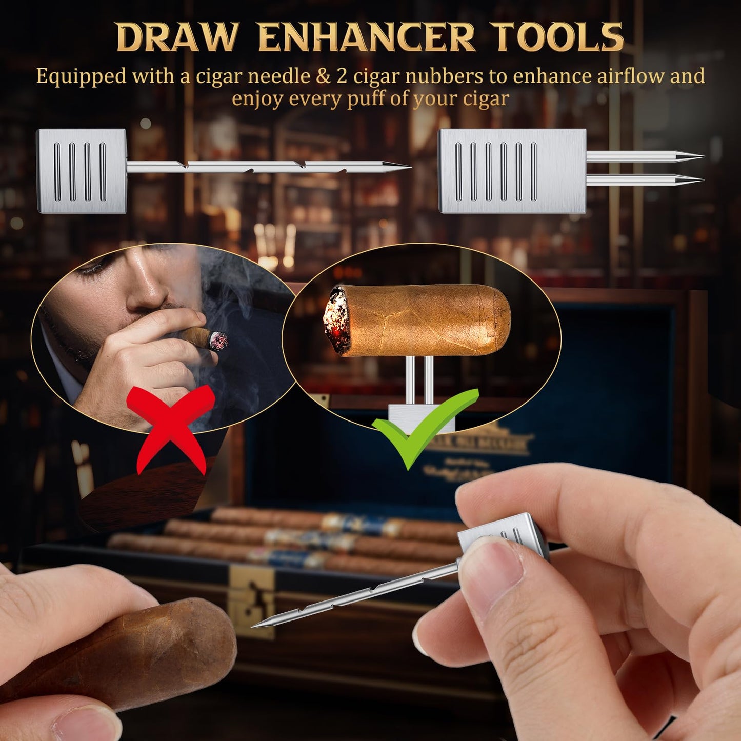 XIFEI 8-in-1 Desktop Cigar Lighter with Straight V-Cut Cutter, 3 Ashtrays, 3 Draw Enhancer Tools, 2 Stands, Cigar Punch, 4 Jet Flame Butane Torch Lighters, Luxury Accessories Gift Set (Silver)