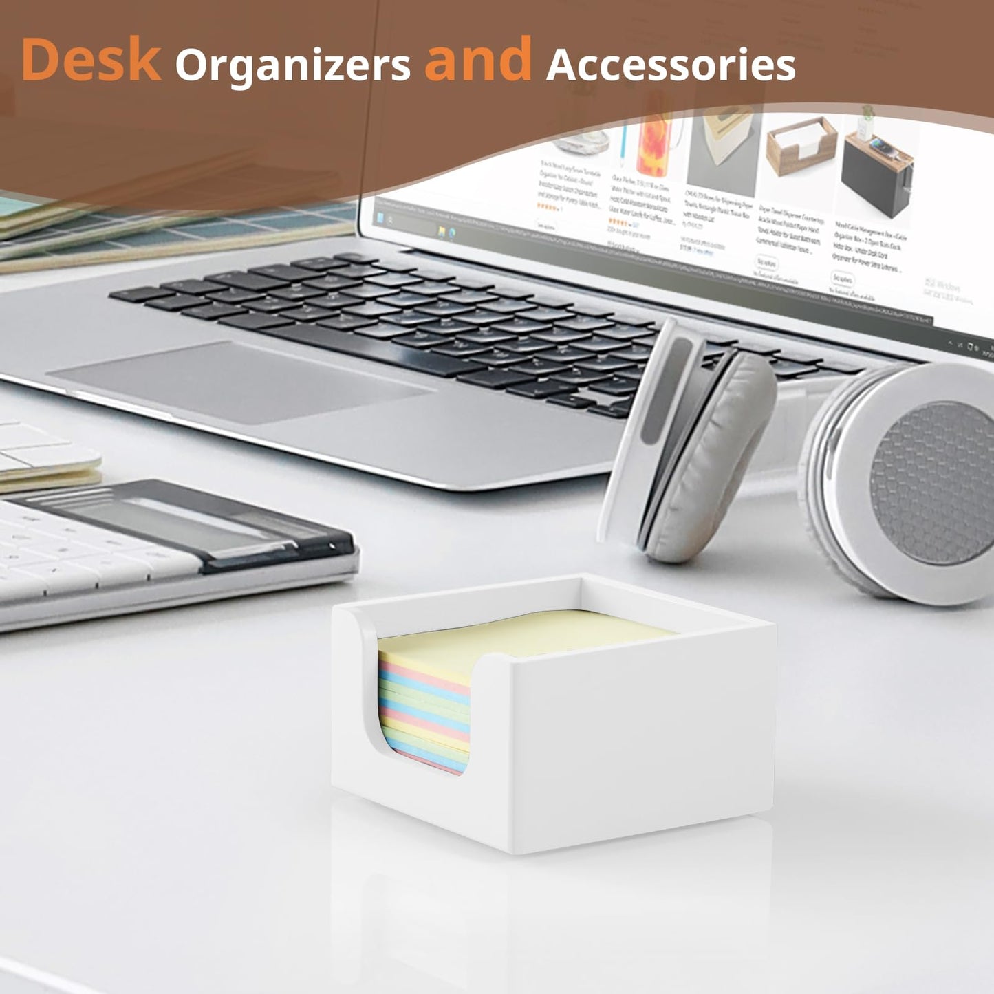 CMLKLZD Sticky Note Holder, Sticky Note Dispenser for Office Desk Accessories, Self Stick Note Pad Holder, Memo Pad Holder Dispenser Organizer for School Office Desk Supplies, White