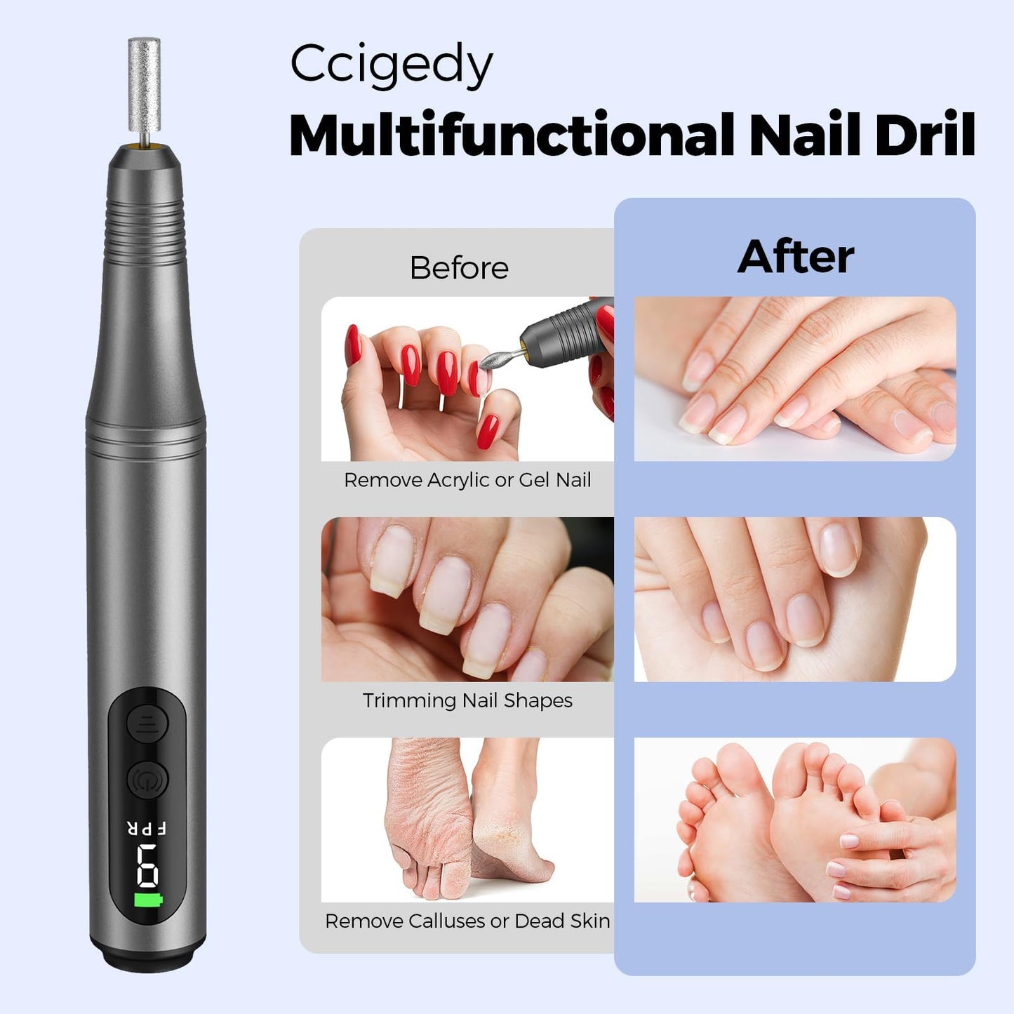 Electric Nail Drill Kit, Electric Nail File Cordless Nail Drill Machine for Acrylic Gel Dip Powder Nails, Professional Portable Manicure Pedicure Rechargeable Lightweight for Home Salon Use