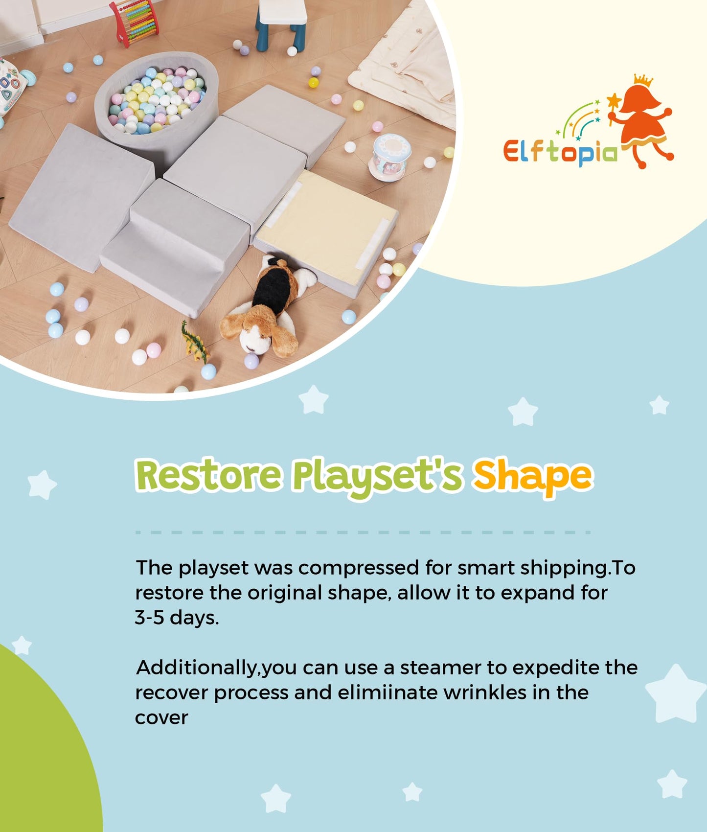 Elftopia Foam Climbing Blocks with Ball Pit & Stairs for Toddlers Aged 1-3 -Soft Playset for Indoor Crawling, Foam Playground Set for Baby to Active Playing Inside -(Balls NOT Included),Grey