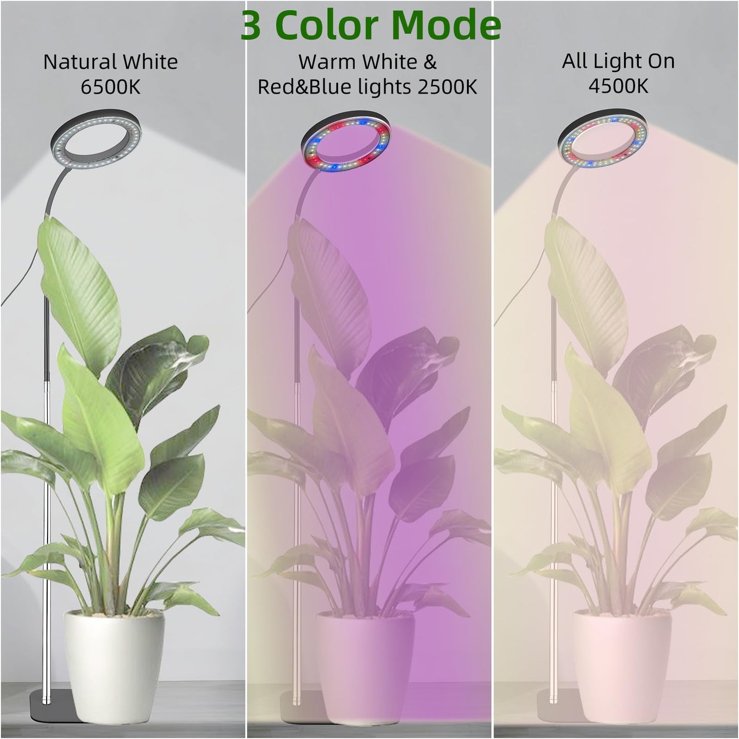 LCCYJYZY Full Spectrum LED Grow Light, 84 LEDs with 3 Color Modes, 67in Adjustable Gooseneck, 360° Rotating Head, Desktop Plant Light with Timer, 10 Brightness Levels, (Black)