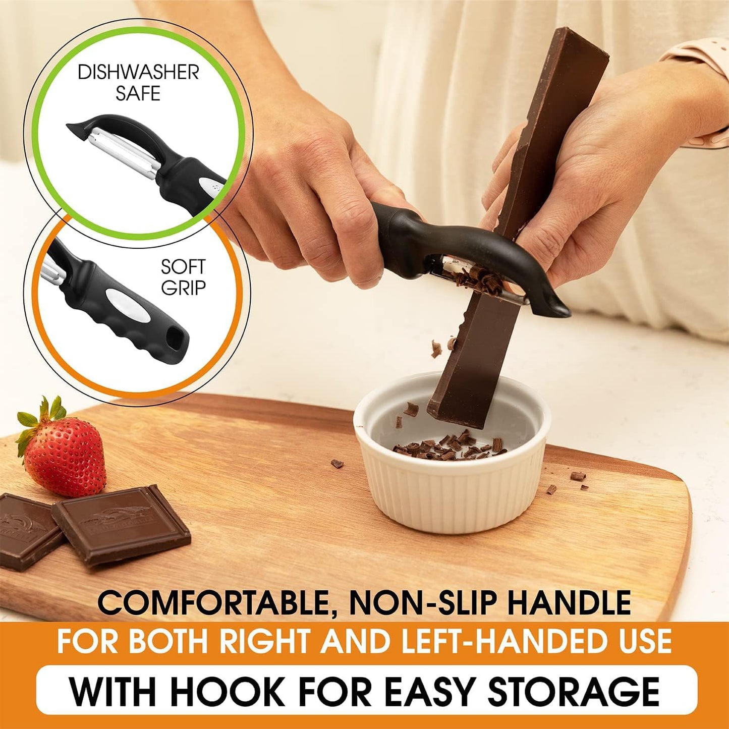 Premium Swivel Vegetable Peeler, Soft Grip Handle and Ultra Sharp Stainless Steel Blades - Perfect Kitchen Peeler For Veggie, Fruit, Potato, Carrot, Apple - Pink Lemonade (Black)